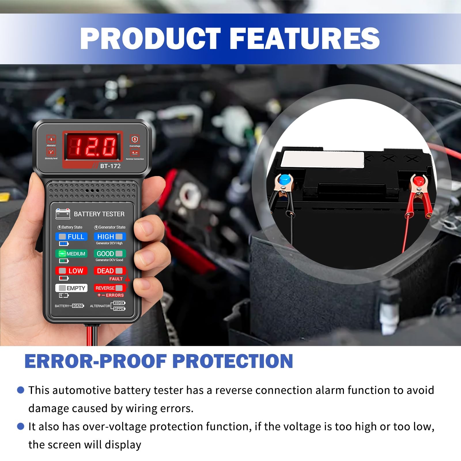 Car Battery Testers with LCD Display & LED Indicators,Battery Load Black