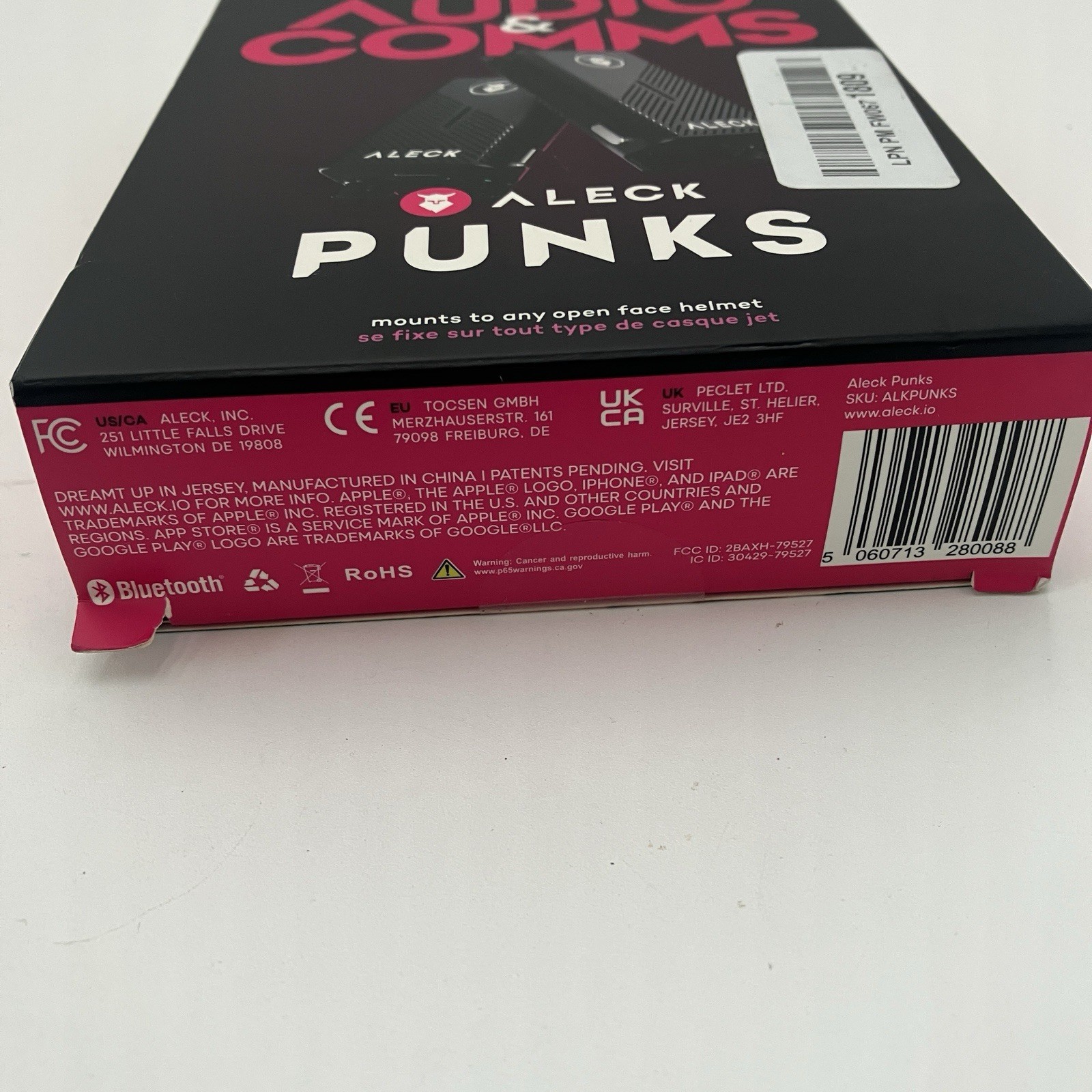 Aleck Punks Helmet Bluetooth Speakers Audio Comms System Open Box Tested