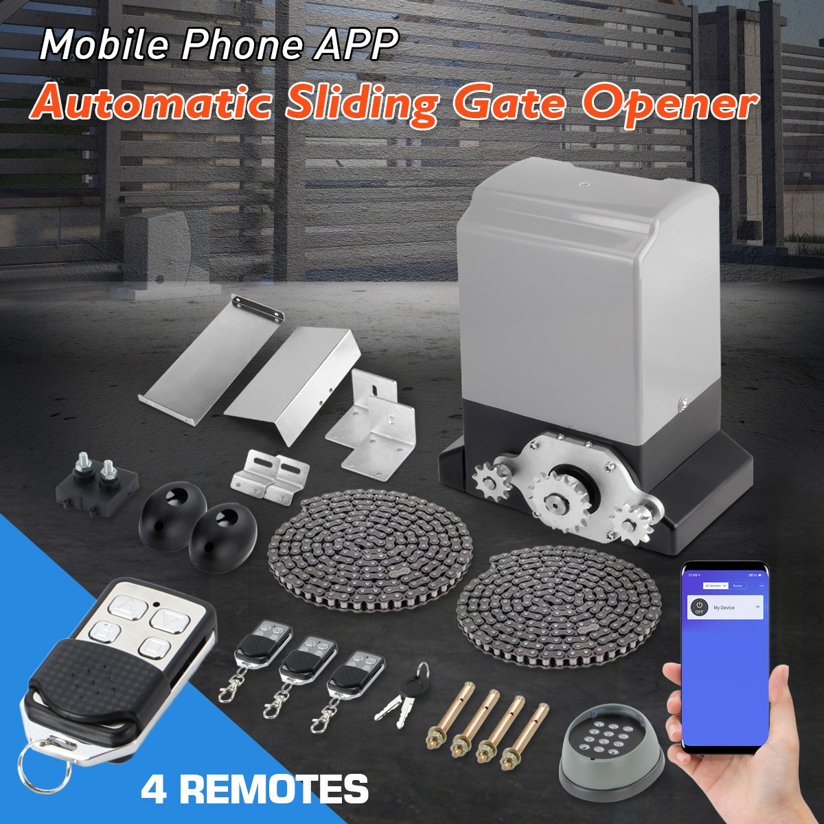 3300lb Electric Automatic Sliding Gate Opener+Keypad & 4 Remotes & APP Control