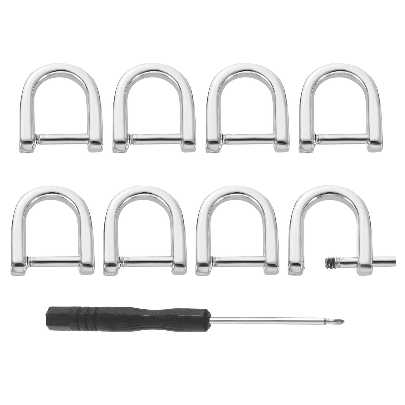 8Pcs D-Rings Screw in Shackle 9mm U Shape D Ring for Purse DIY Silver