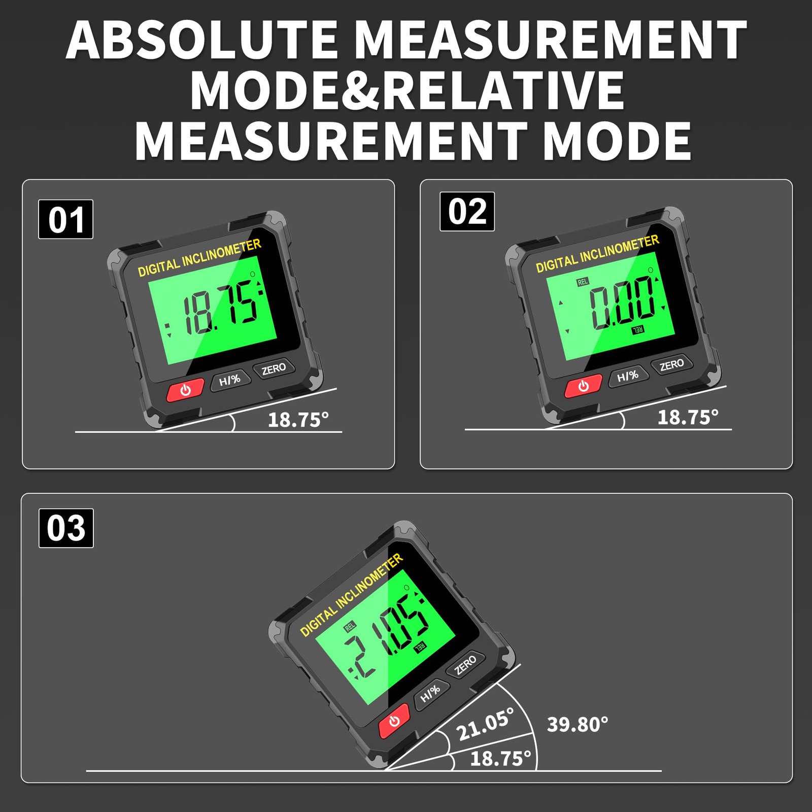 Digital Level Box Construction Protractor Range 4 × 90° Resolution 0.05° Angl...