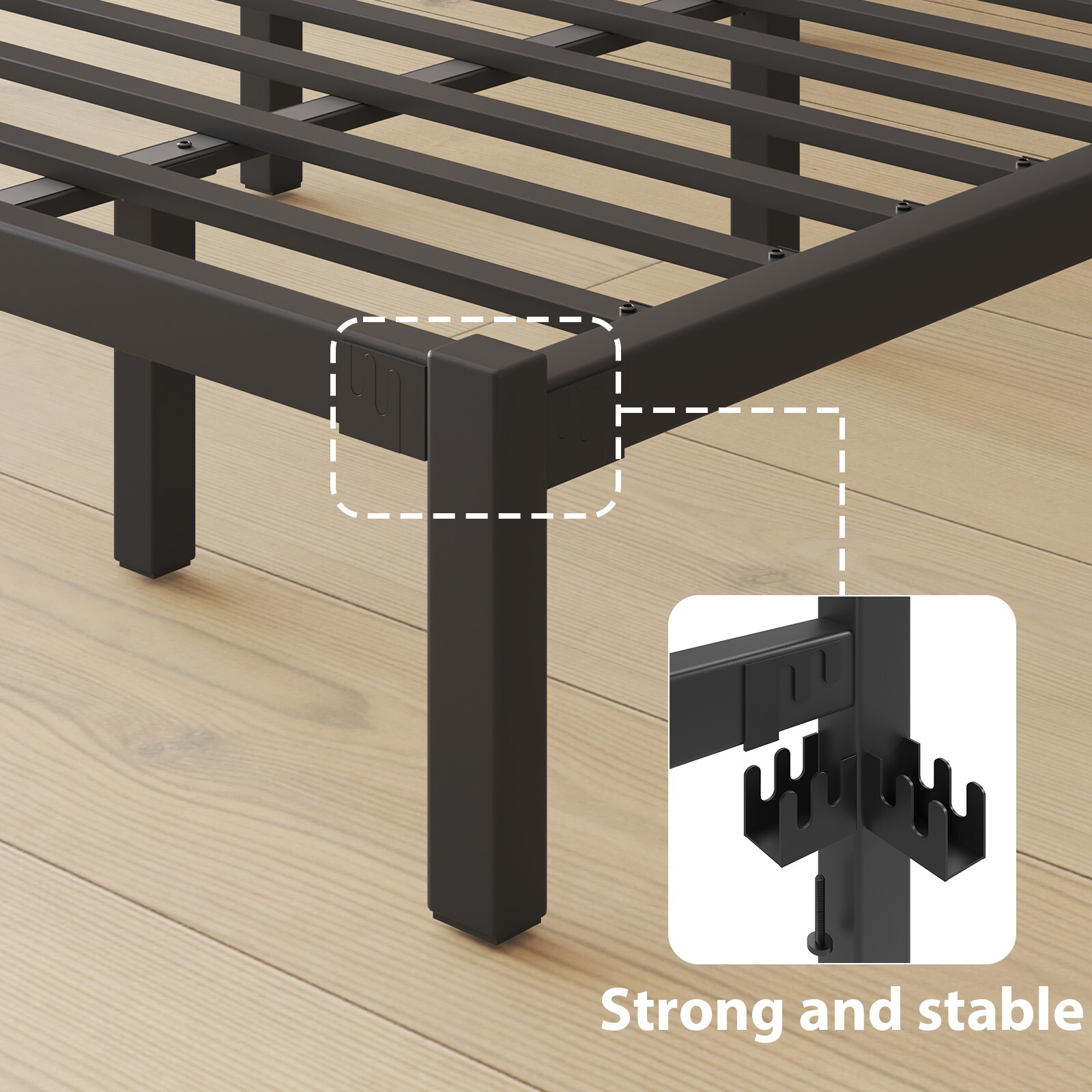 Twin Size Bed Frame with Headboard Strong Metal Slats Support
