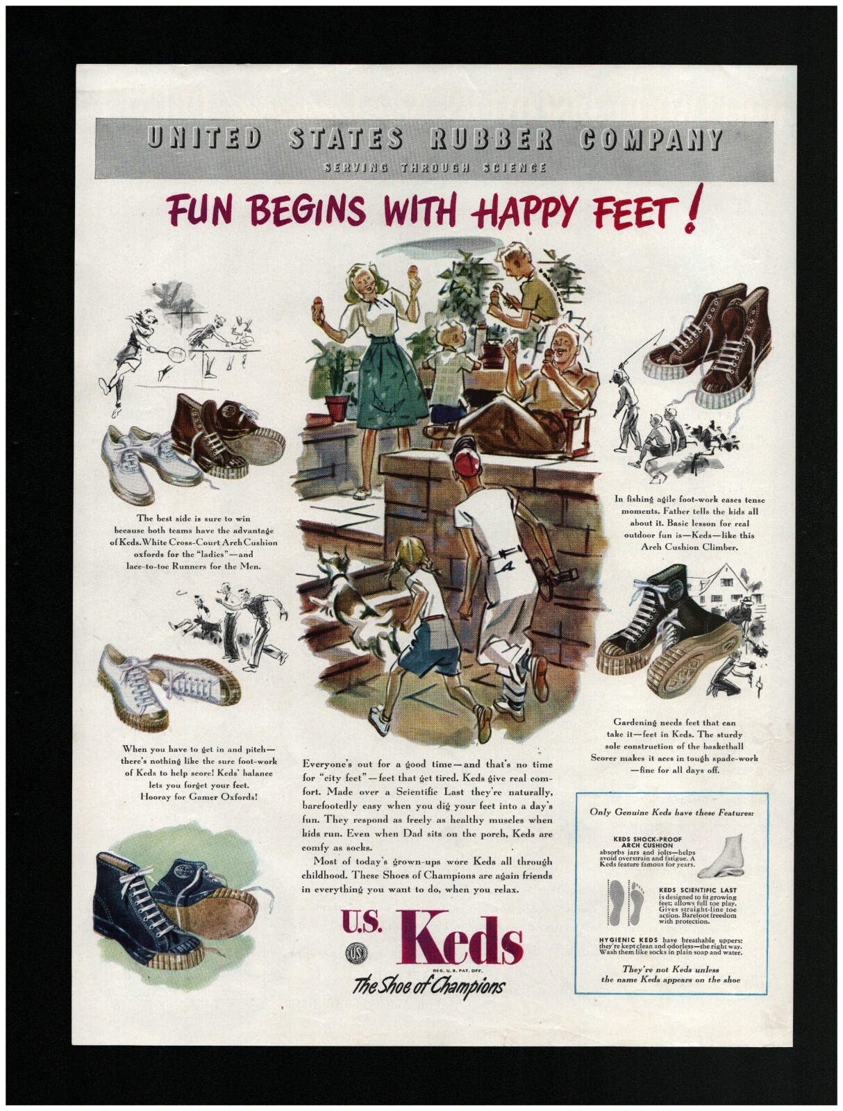 1951 U. S. KEDS shoes Original Print Ad ~ Free Ship ~ rubber sneakers basketball