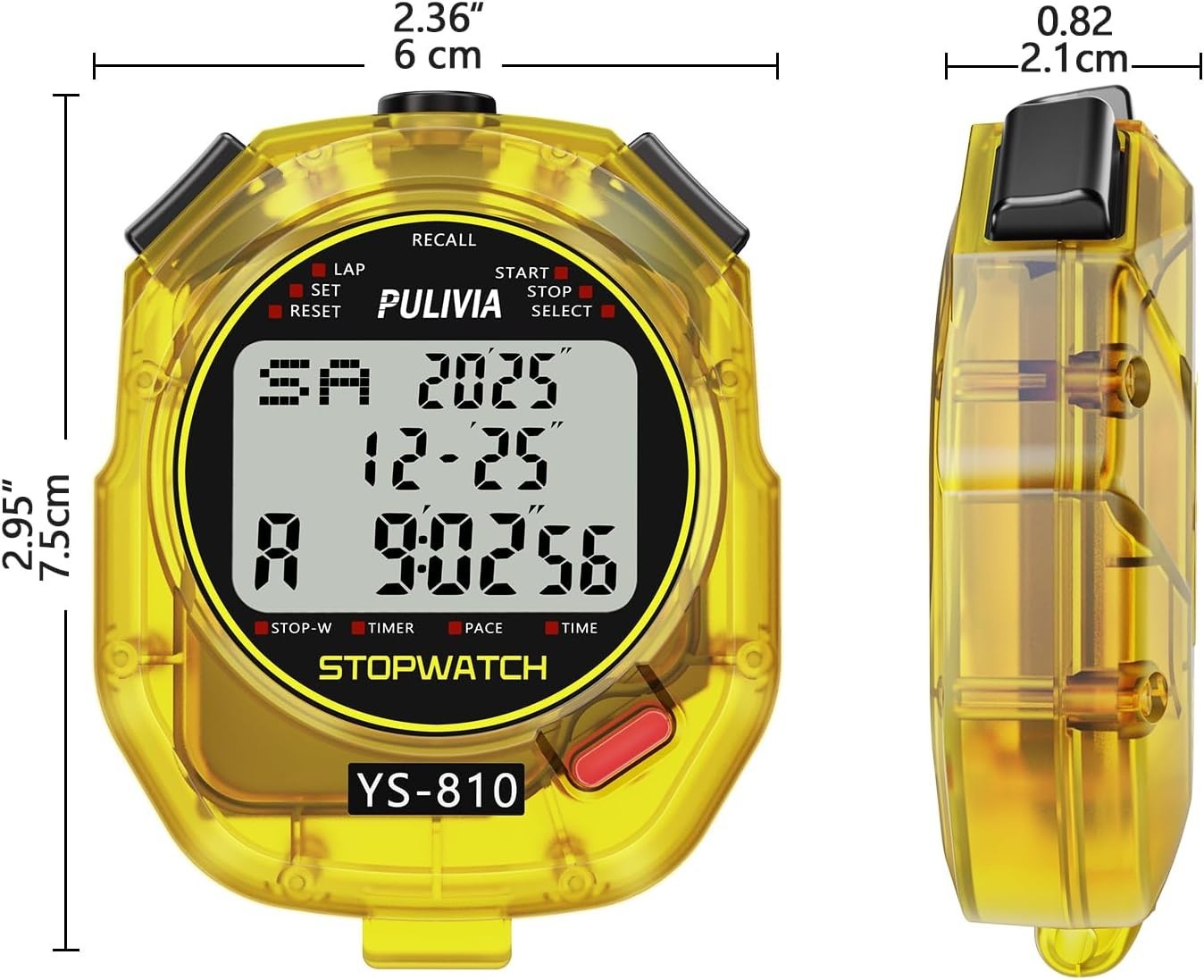 Durable Stopwatch with Countdown, Memory Functions & 3-Row Display for Sports