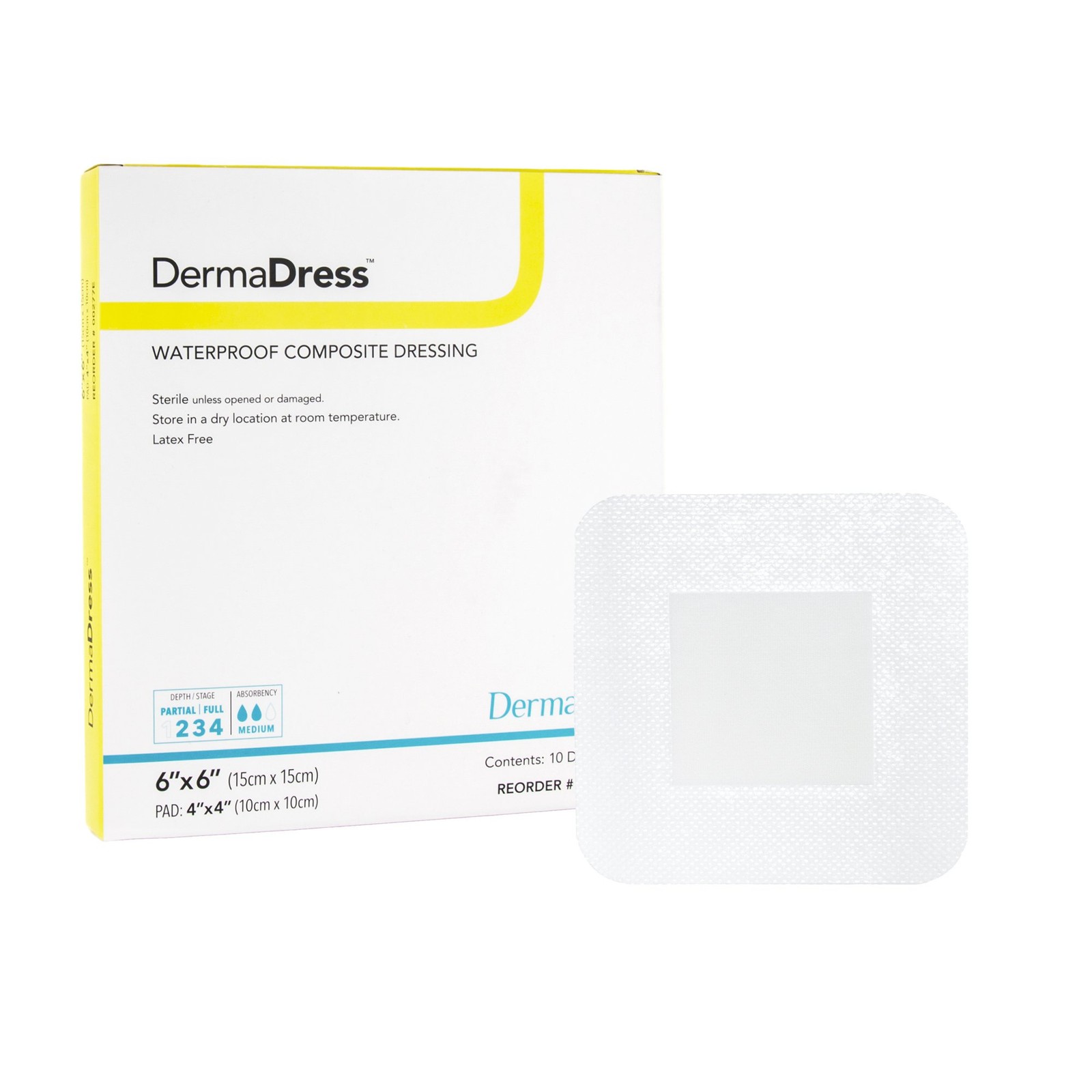 DermaDress Composite Dressing White 6 x 6" Sterile Waterproof 00277E 10 Ct