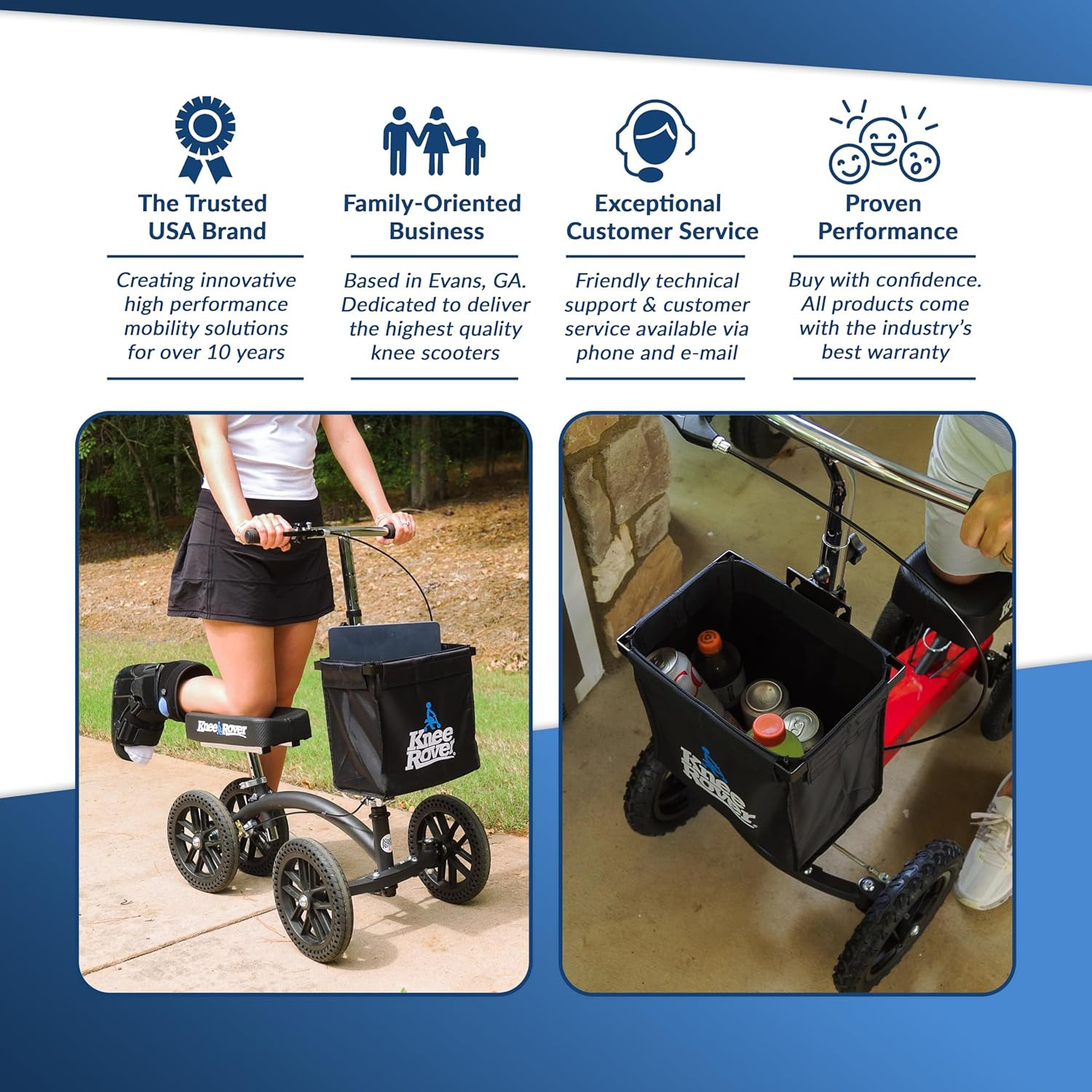 Kneerover Deluxe Knee Scooter Basket Accessory with Large Capacity - Knee Rover
