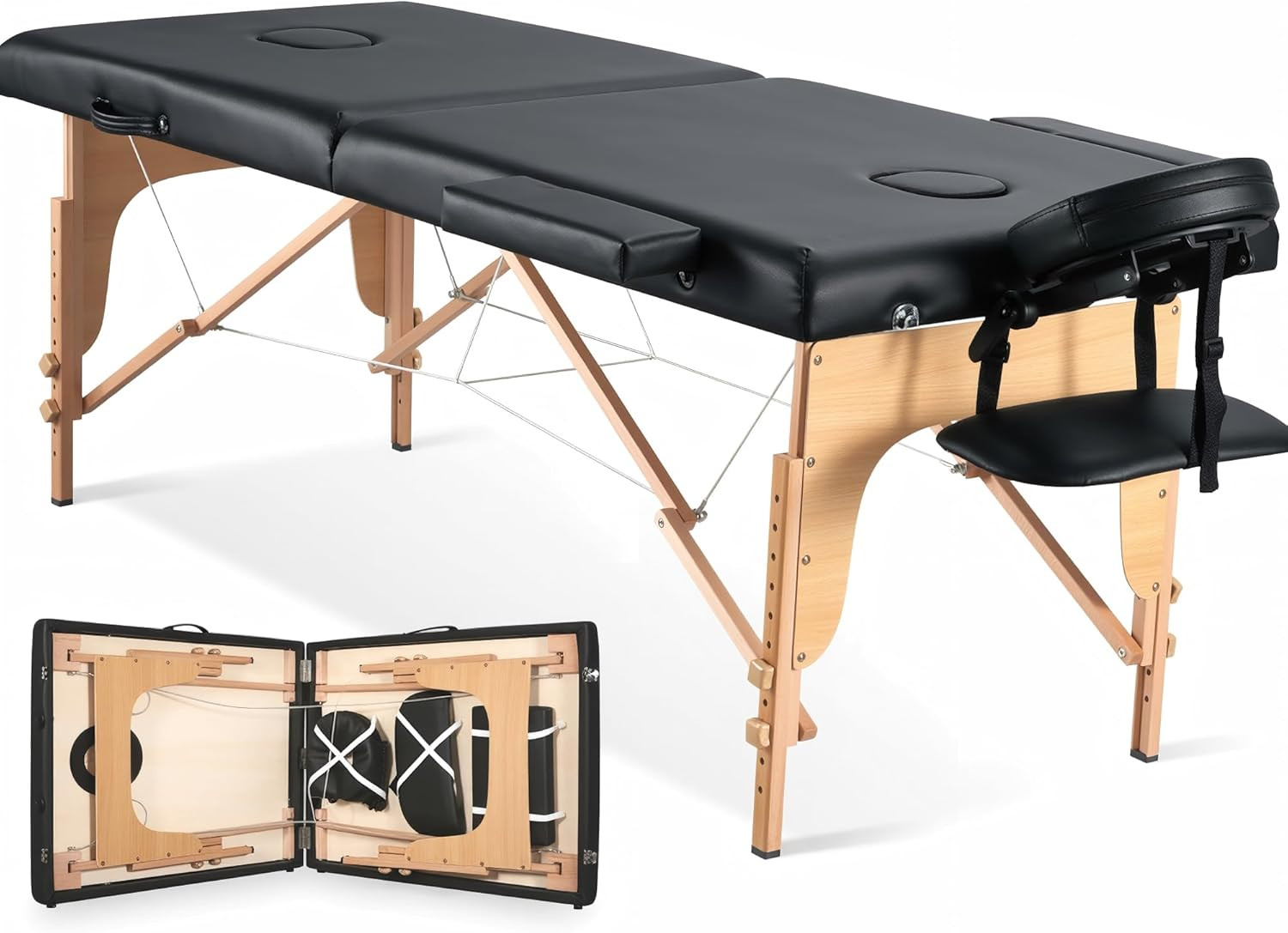 Massage Table Portable Wooden Lash Bed 24" Wide Massage Bed Foldable Beauty Spa
