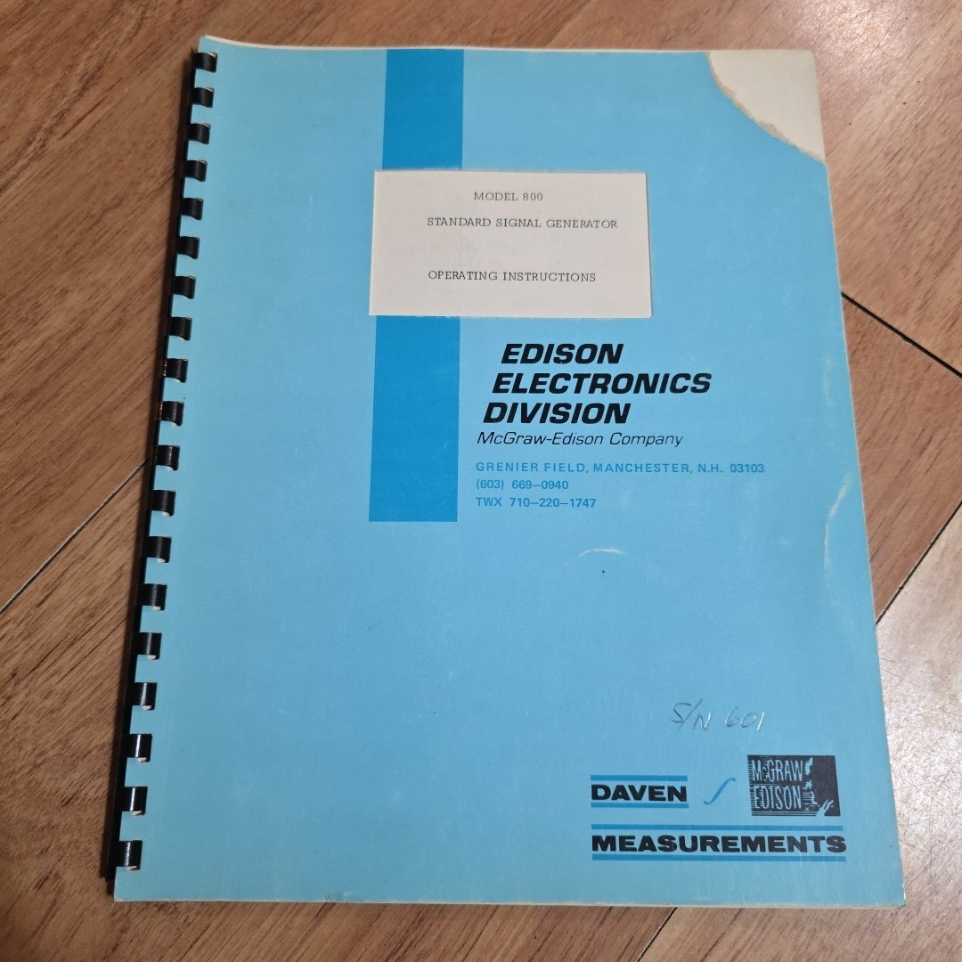 Edison Electronics 800 Standard Signal Generator Instruction Manual