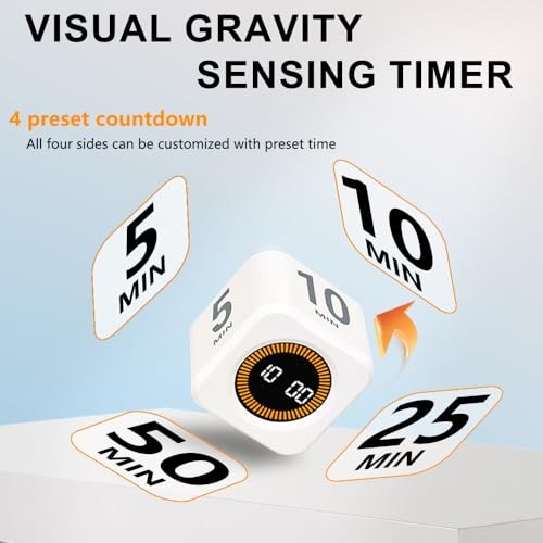Visual Rotating Timer with 5, 10, 25 50 Minutes Preset, Desk Cube Count White