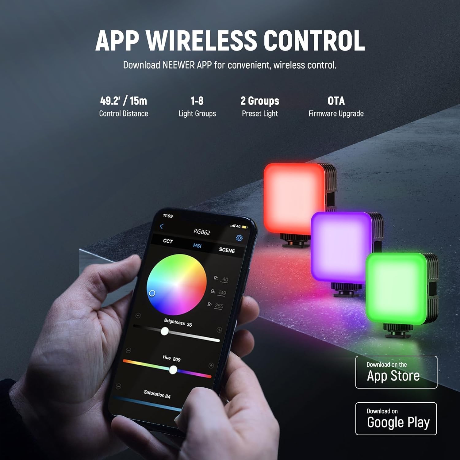 RGB62 Magnetic RGB Video Light with APP Control,2 Pack 360° Full Color