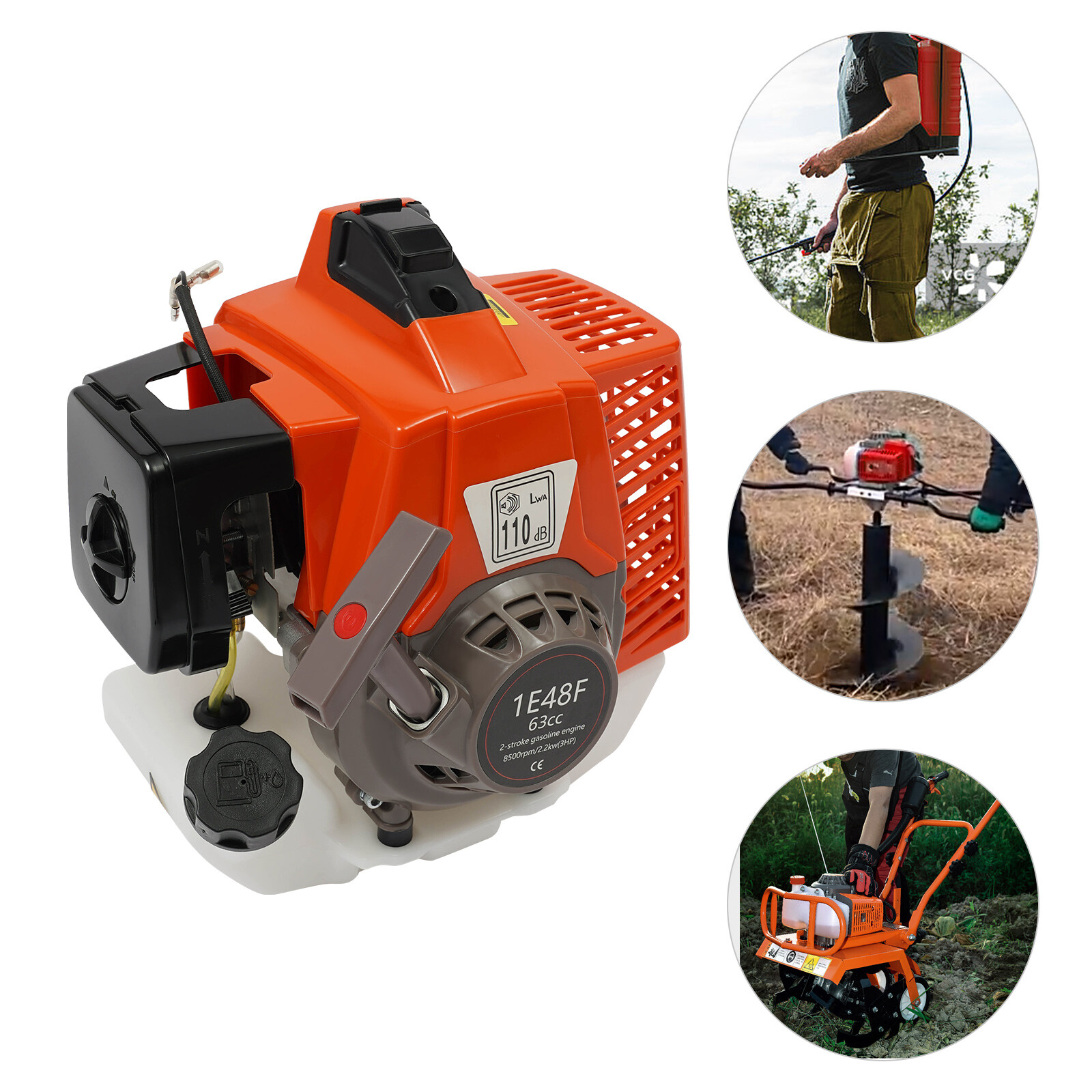 Modern 63CC 2-Stroke Gasoline Engine Single Cylinder Engine 8500r/min 2200W NEW