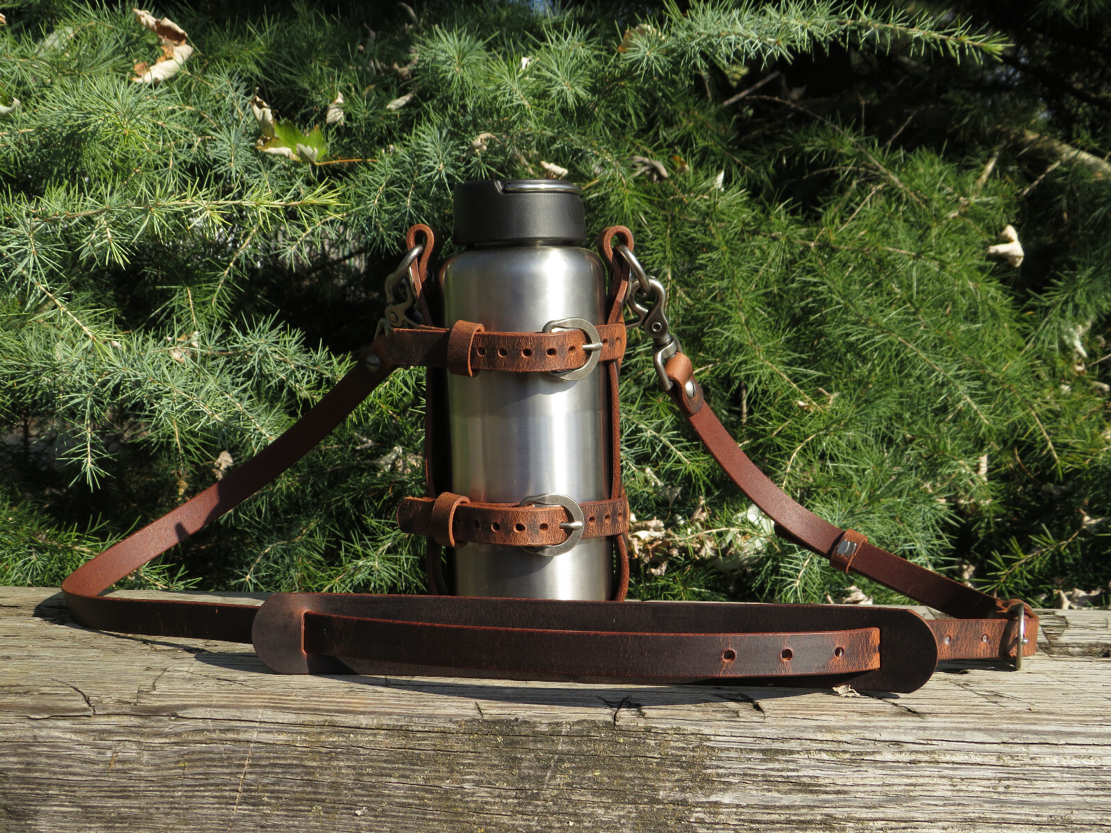 Full Grain leather water bottle holder, bottle carrier hand made adjustable