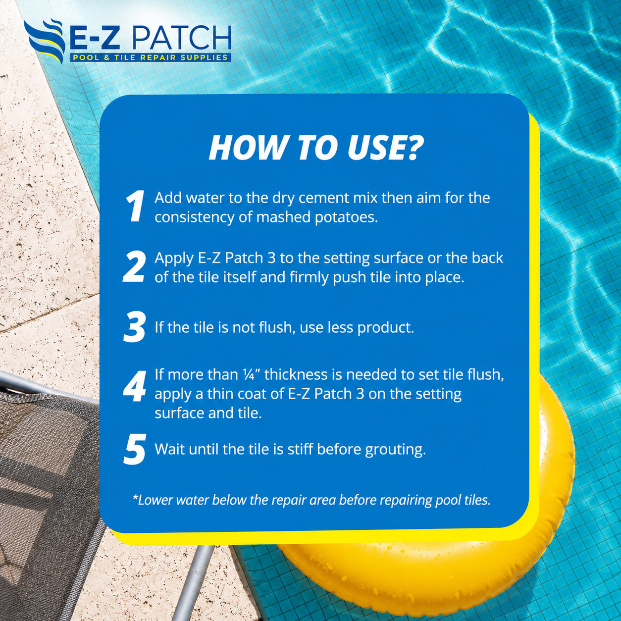 2 Pack EZ Patch 3 Pool Tile Adhesive 1 lb Color Adjustable Mortar