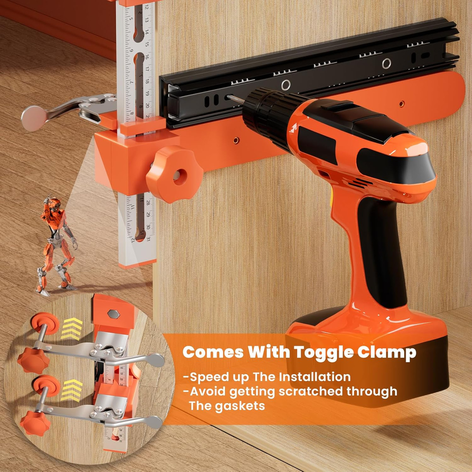 2.0 Adjustable Drawer Slide Jig With Toggle Clamp & Magnetic Arm, Precision