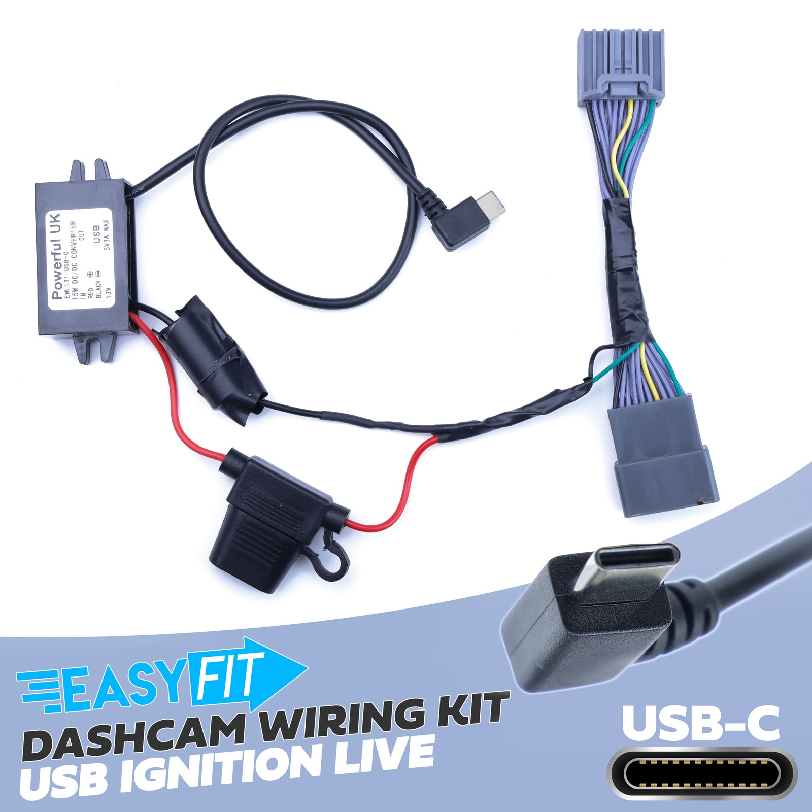 Dashcam tap-in loom +USB-C for Evoque 2011-14 overhead console dashcam hardwire