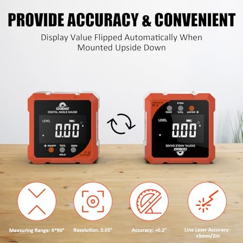 Digital Angle Finder with Laser, 4-side Magnetic Digital Angle Gauge,