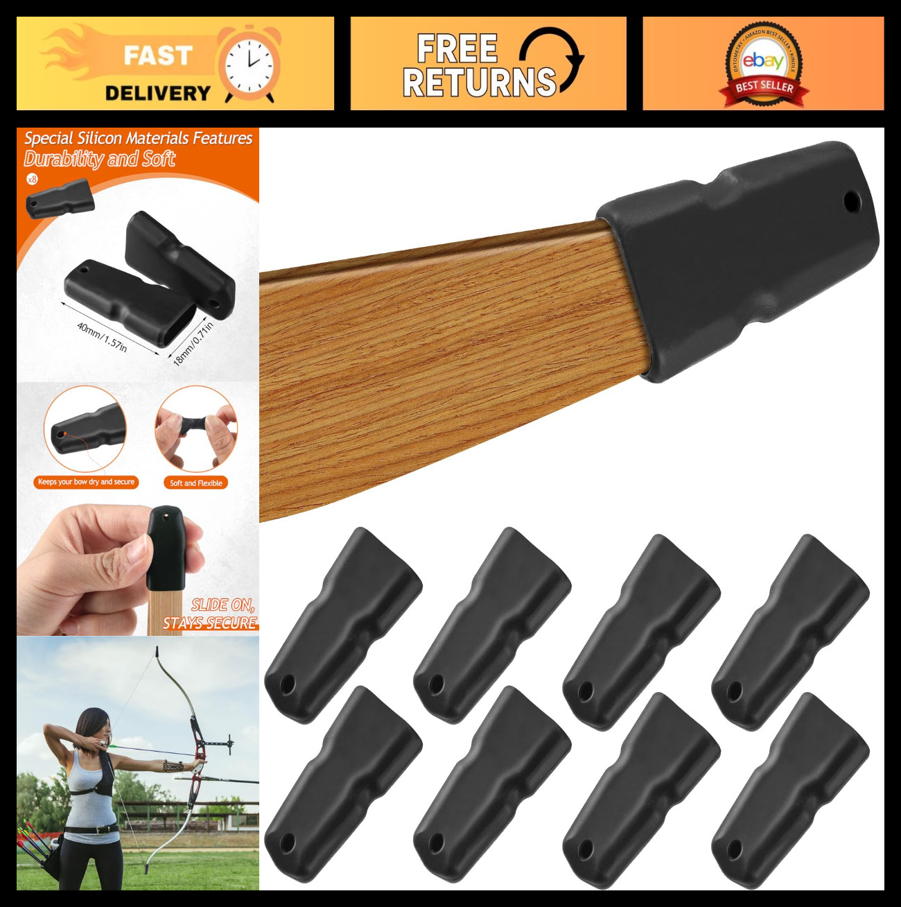 8 Pcs Recurve Bow Tip Protectors - Silicone Limb Guards for Archery & Hunting