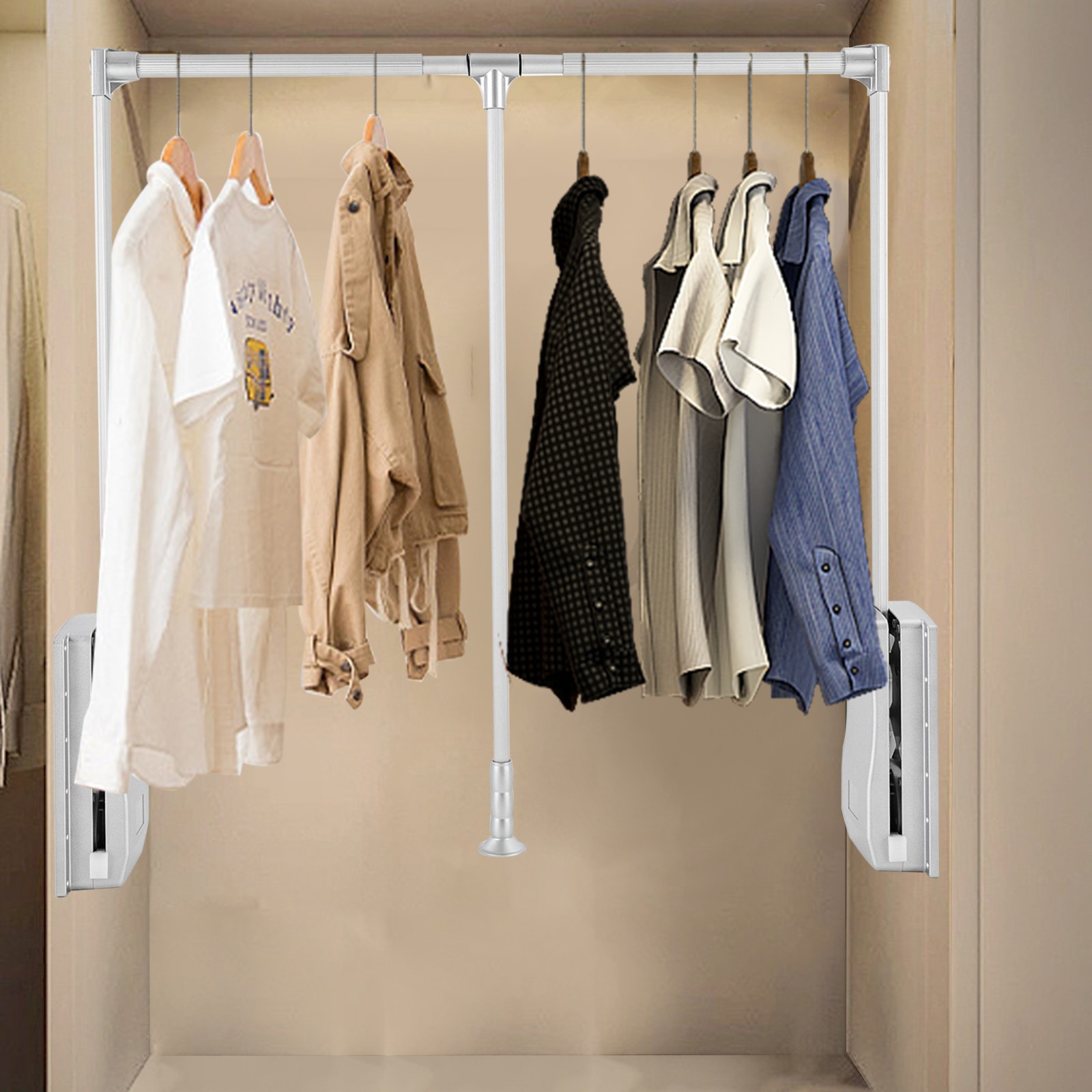Modern 33 Inch Pull Down Closet Rod Pull Down Wardrobe Organizer Silver Indoor