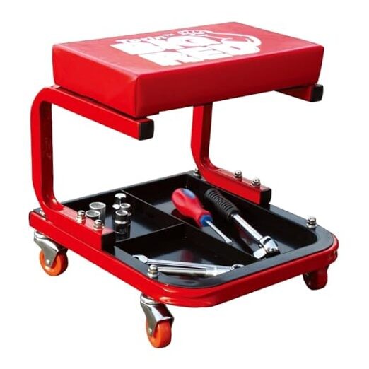 Torin TR6300 Rolling Creeper Garage/Shop Seat: Padded Mechanic Stool Medium Red