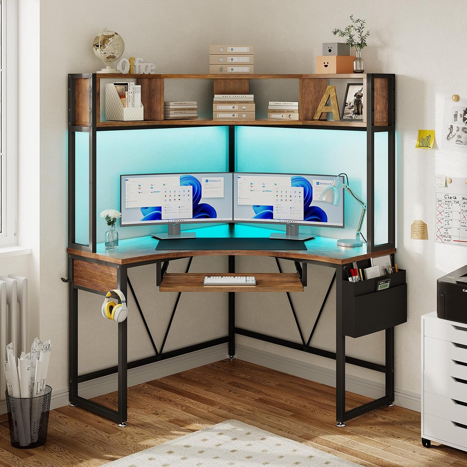 39" Spacious Corner Desk with Hutch, Storage for Small Space | 62" Triangular Co