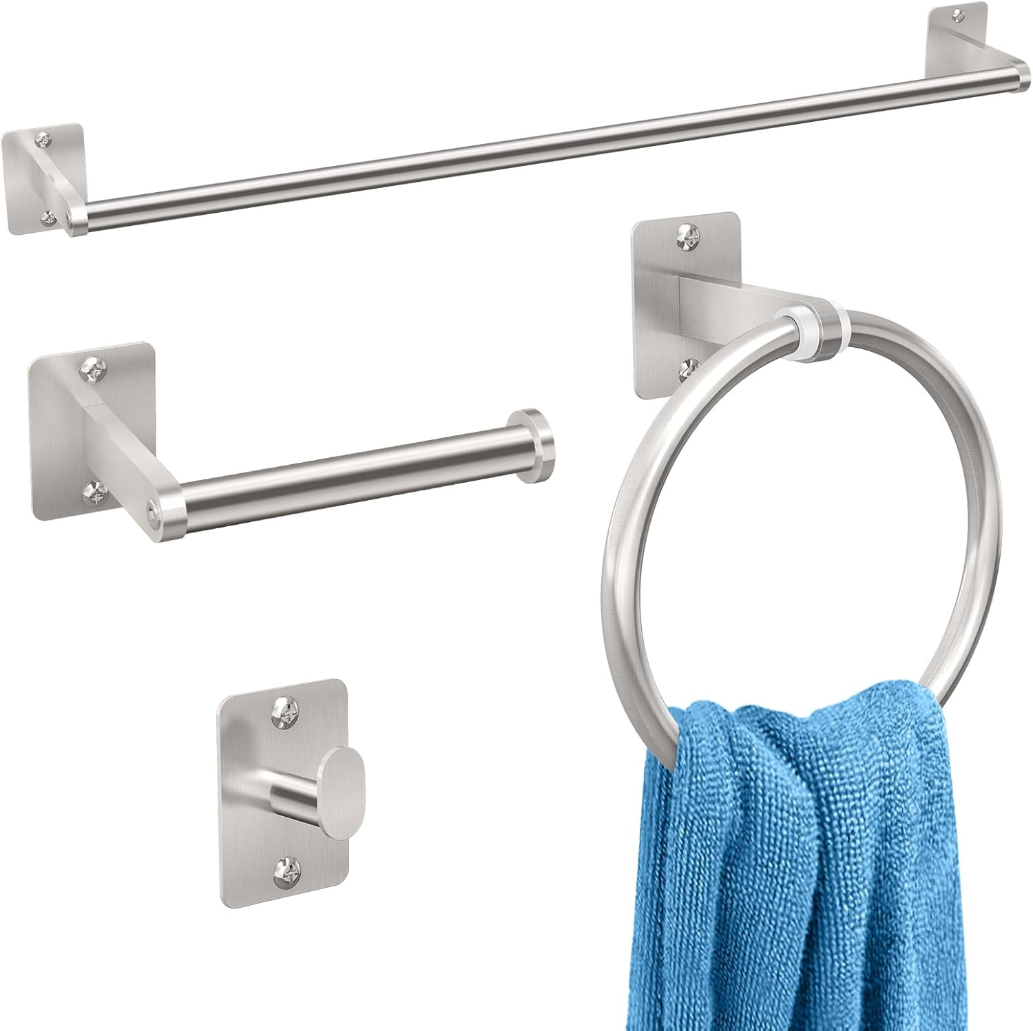 Brushed Nickel Bathroom Accessories Set,  4 Pieces Bathroom Hardware Set, 24 Inc