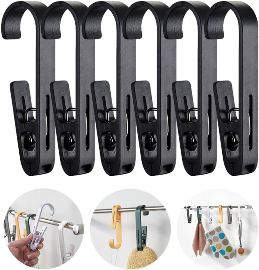 6Pcs Laundry Hooks with Clips Hanger Closet Organizer Clamps Hanging Socks Boot