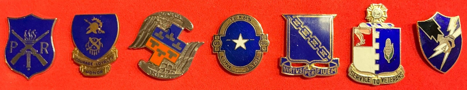 Collection of 7 Various US Army Unit Crest Pins