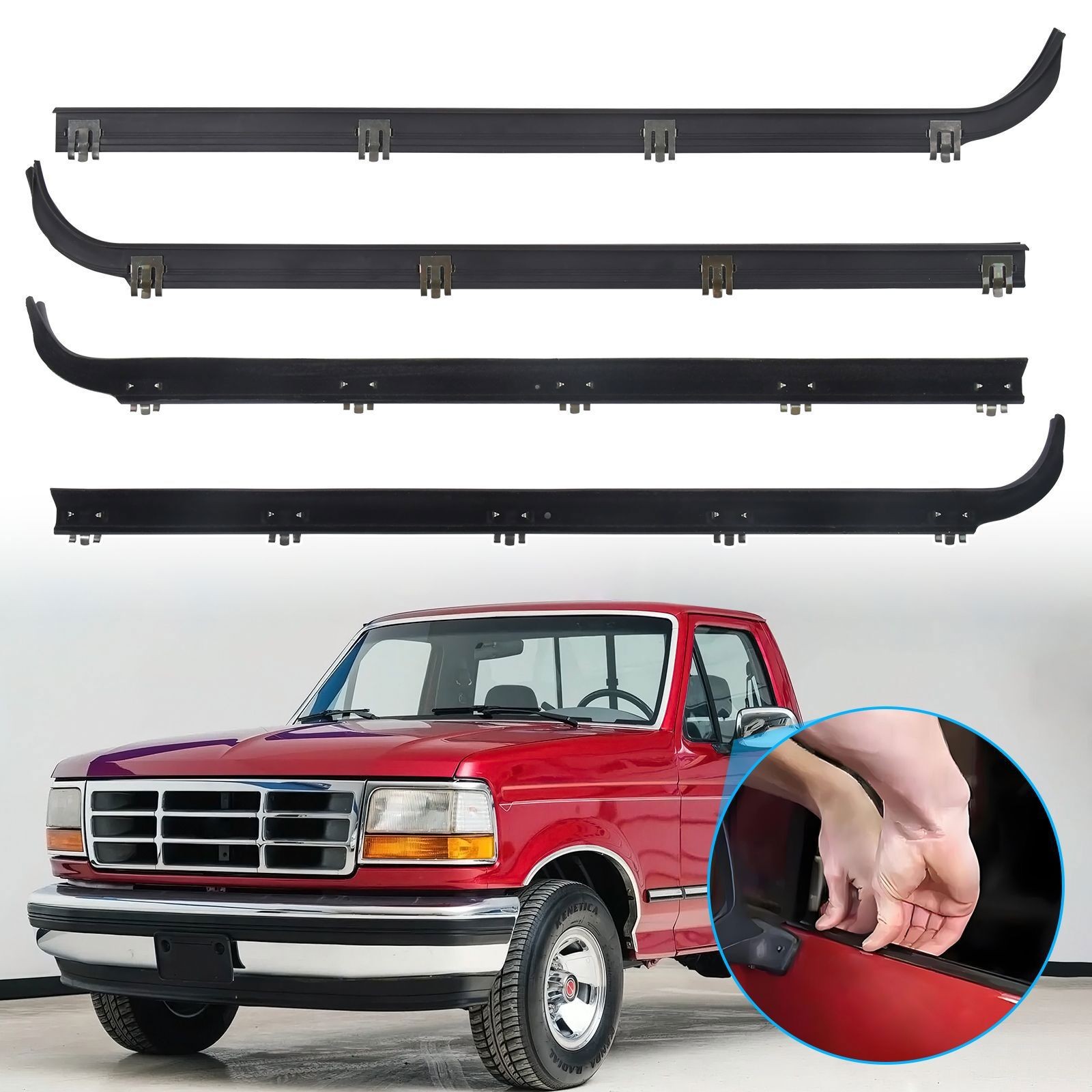 Door Window Seal Belt Weatherstrip Kit For 1987- 1997 Ford F150 F250 F350 （4PCS）
