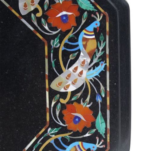 15" Marble corner end table Top semi precious stones inlay handmade art