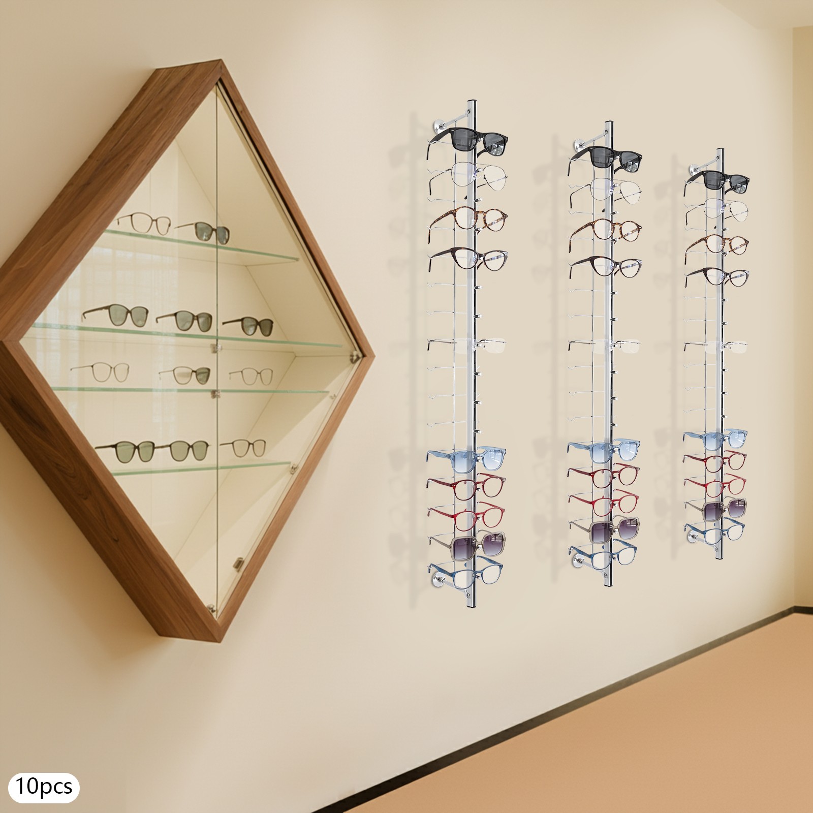 10 Pcs Aluminium Eyewear Eyeglasses Sunglasses Display Rod Frame Rack