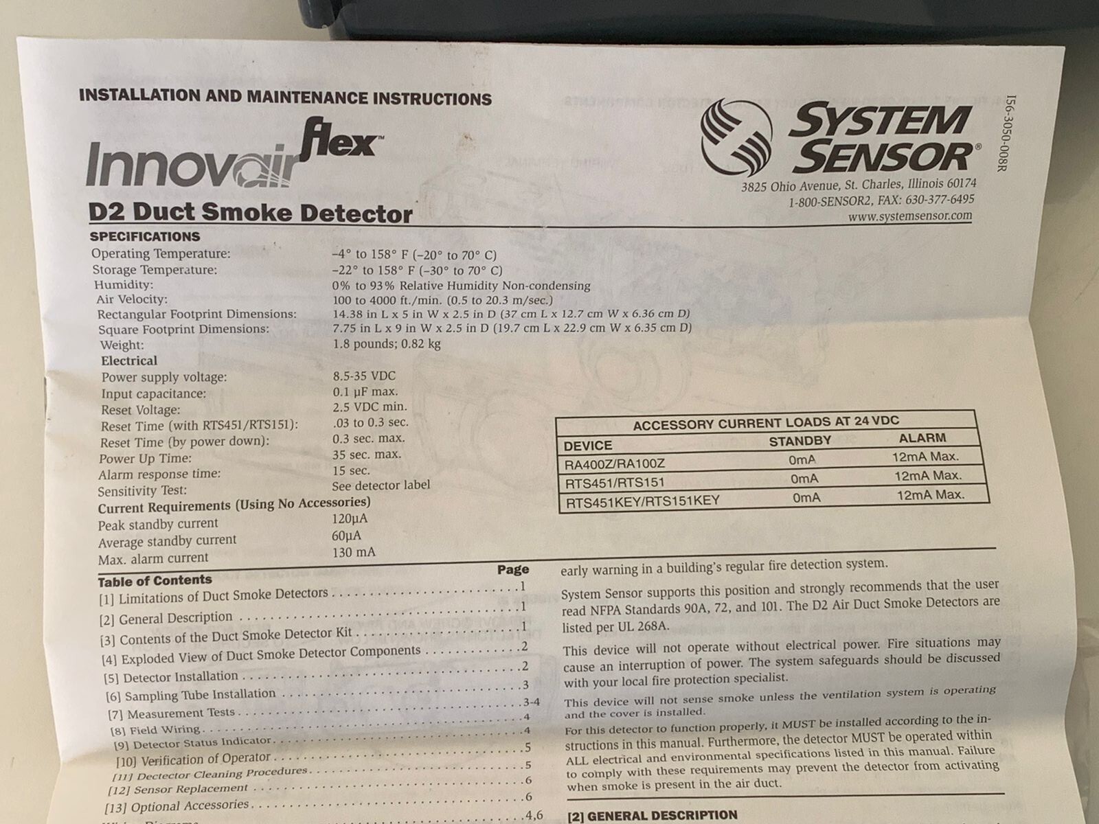 System Sensor / 2-Wire Duct Smoke Detector / D2 / Replaces Model DH100LP