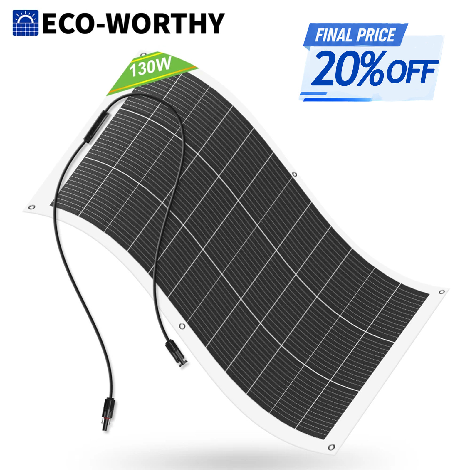 ECO-WORTHY 130W Watt Portable Flexible Solar Panel RV Camping Off-Grid Rooftop