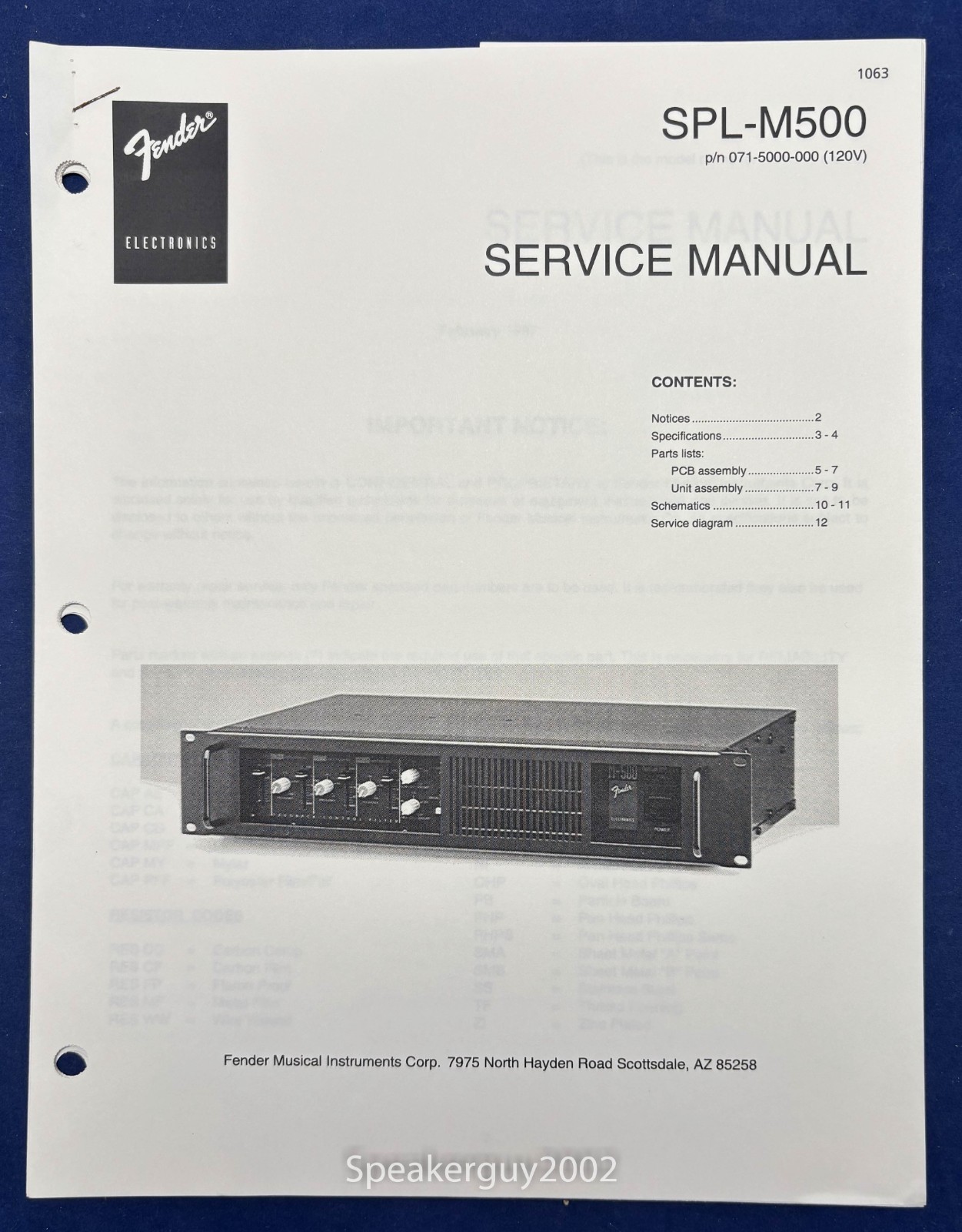 Original Fender SPL-M500 Service Manual