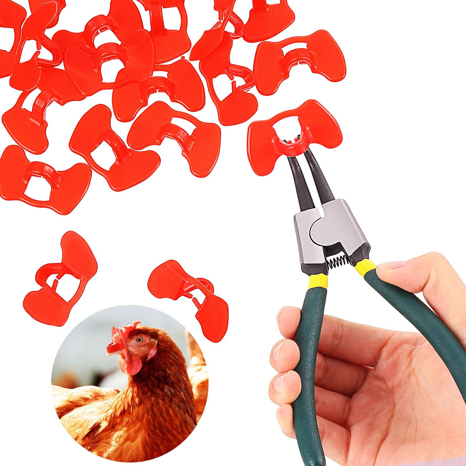 60 Pcs Pinless Peepers with Pliers for Chickens Pheasant Poultry Blinders