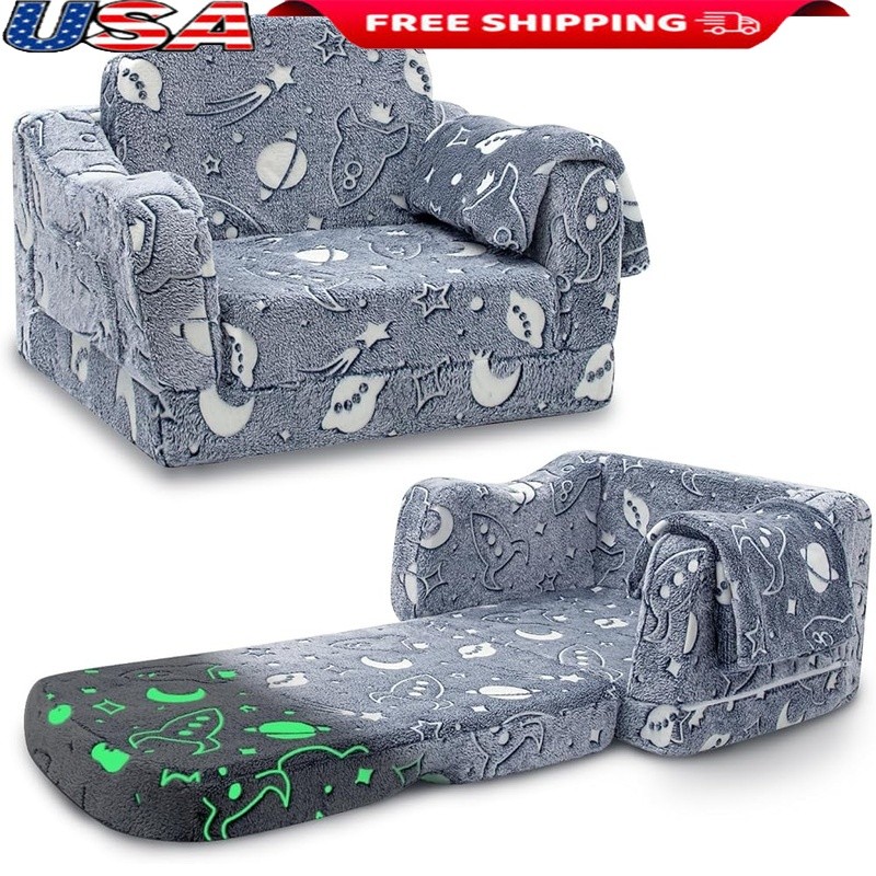 Foldable Toddler Couch W/ Glow in the Dark Starry Sky Blanket Kids Sofa New