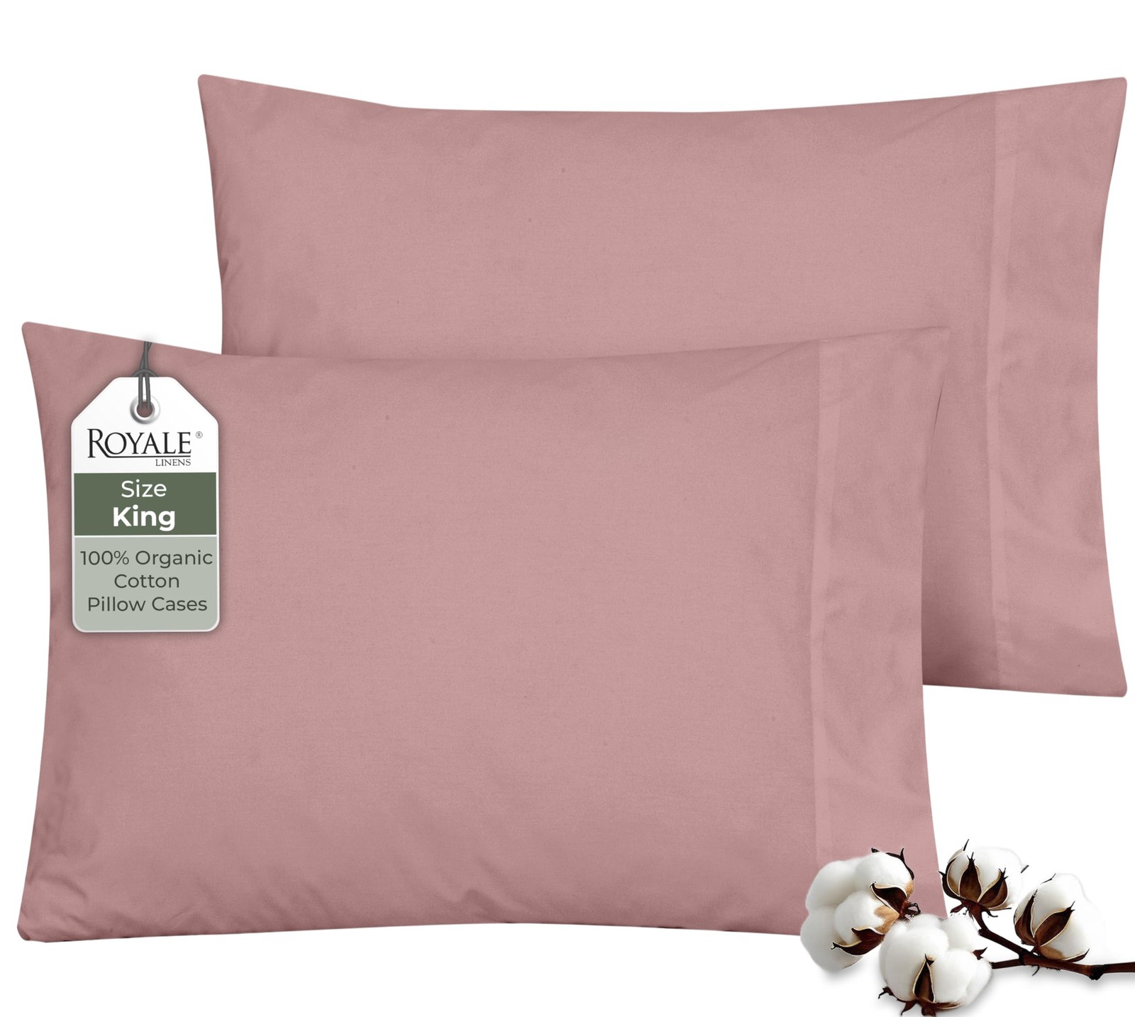 100% Organic Cotton Percale Pillowcases Set of 2 - King Size Percale Pillowca...