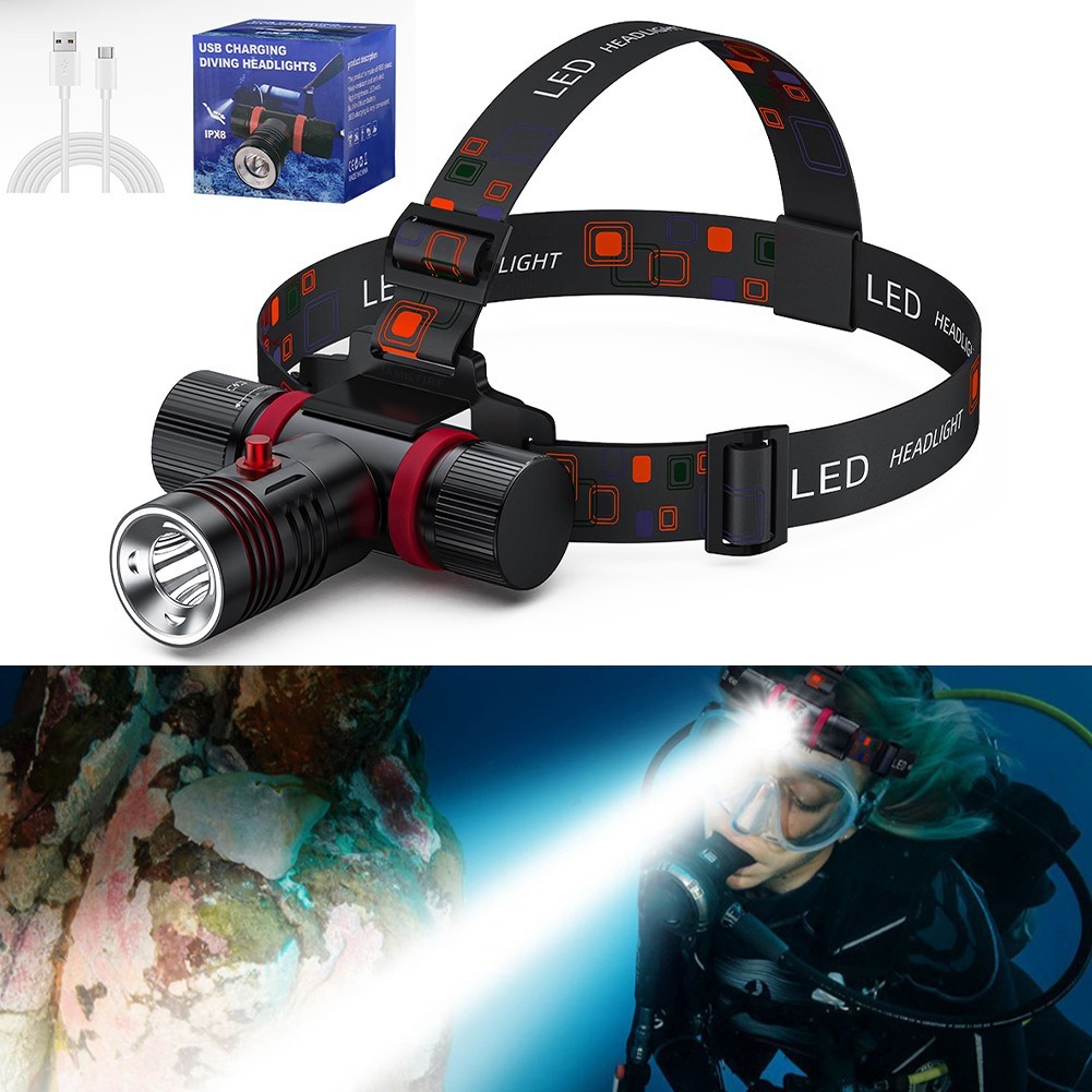 Underwater Diving Headlamp with Four Lighting Modes and Magnetic Switch Control