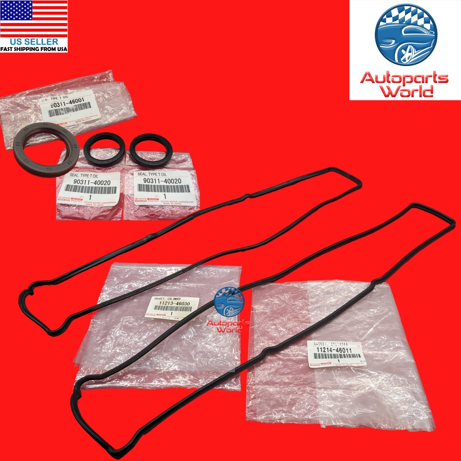 GENUINE TOYOTA GS300 IS300 SC300 SUPRA VALVE COVER GASKET W/CRANK & CAM SEAL KIT
