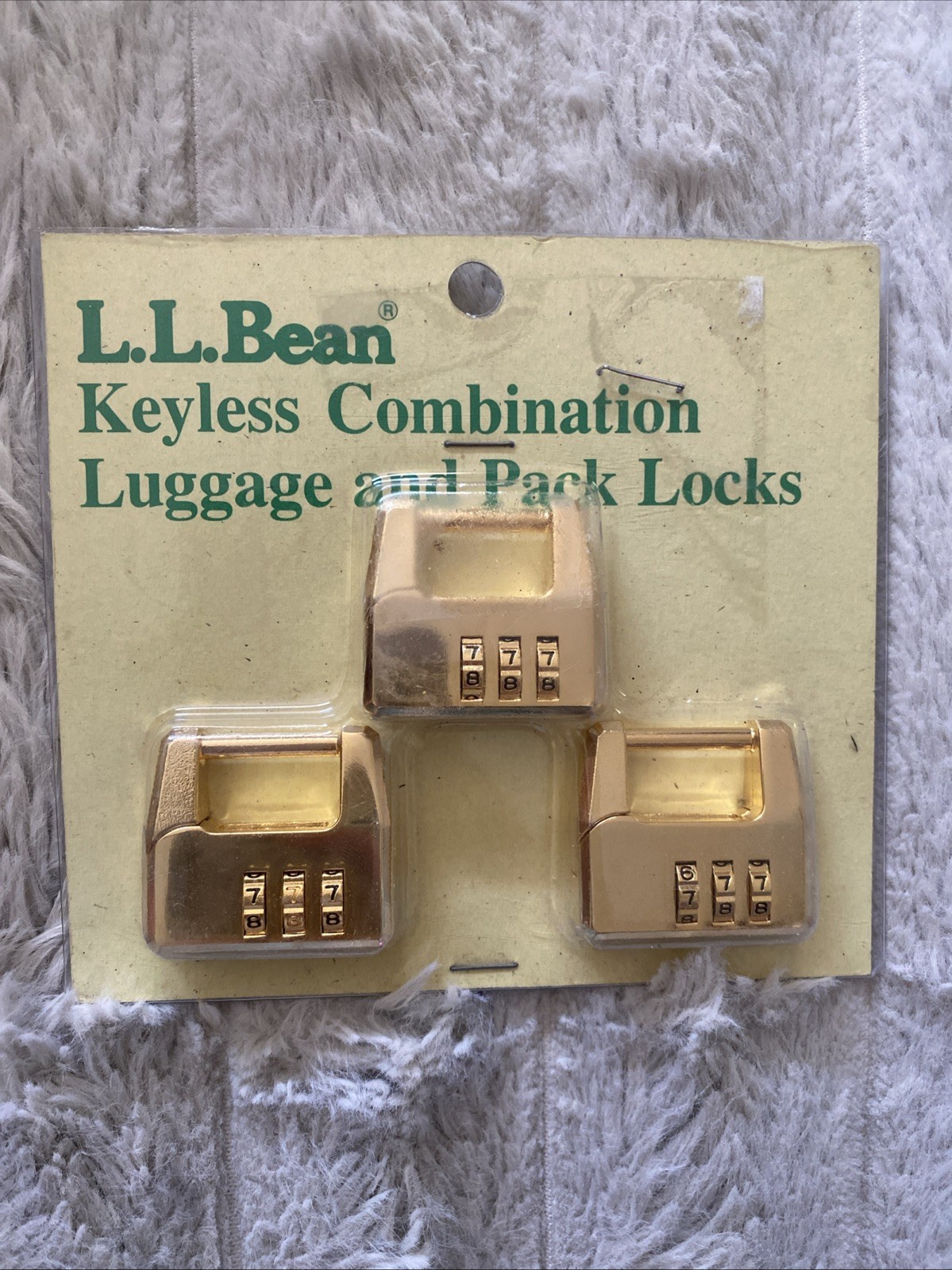 Vintage L.L. Bean 3-Pack Keyless Combination Luggage & Pack Locks - Brass *NEW*