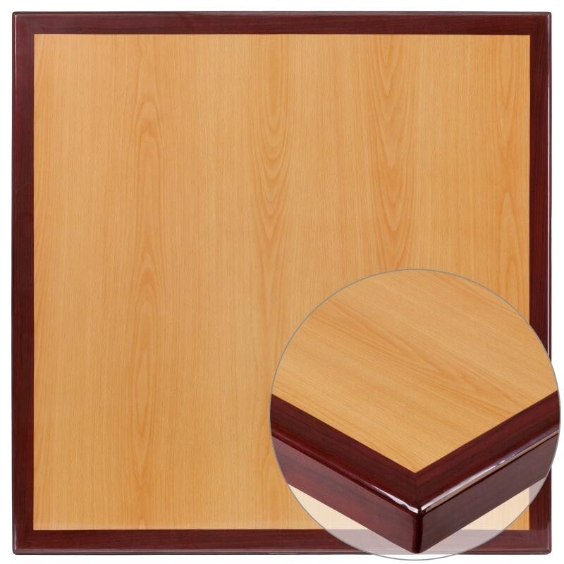 30'' Square Resin Restaurant Table Top with Two-Tone Cherry and Mahogany