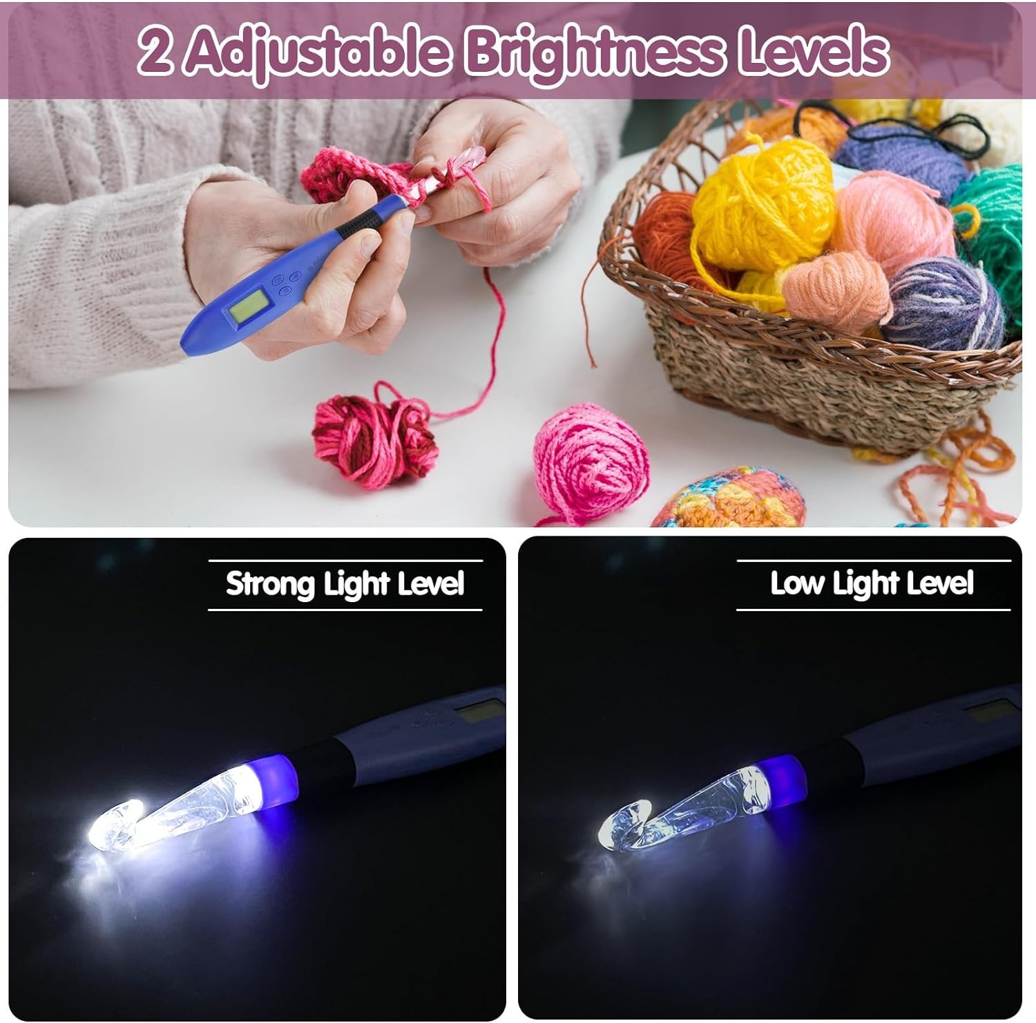 Crochet Hook with 18 Different Size, for Stitch & Row Counter, Light up Intercha