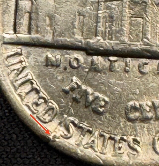 1984 P Jefferson Nickel-DIE CRACK UP REVERSE-RIM FLOWING INTO LETTERS ON OBVERSE