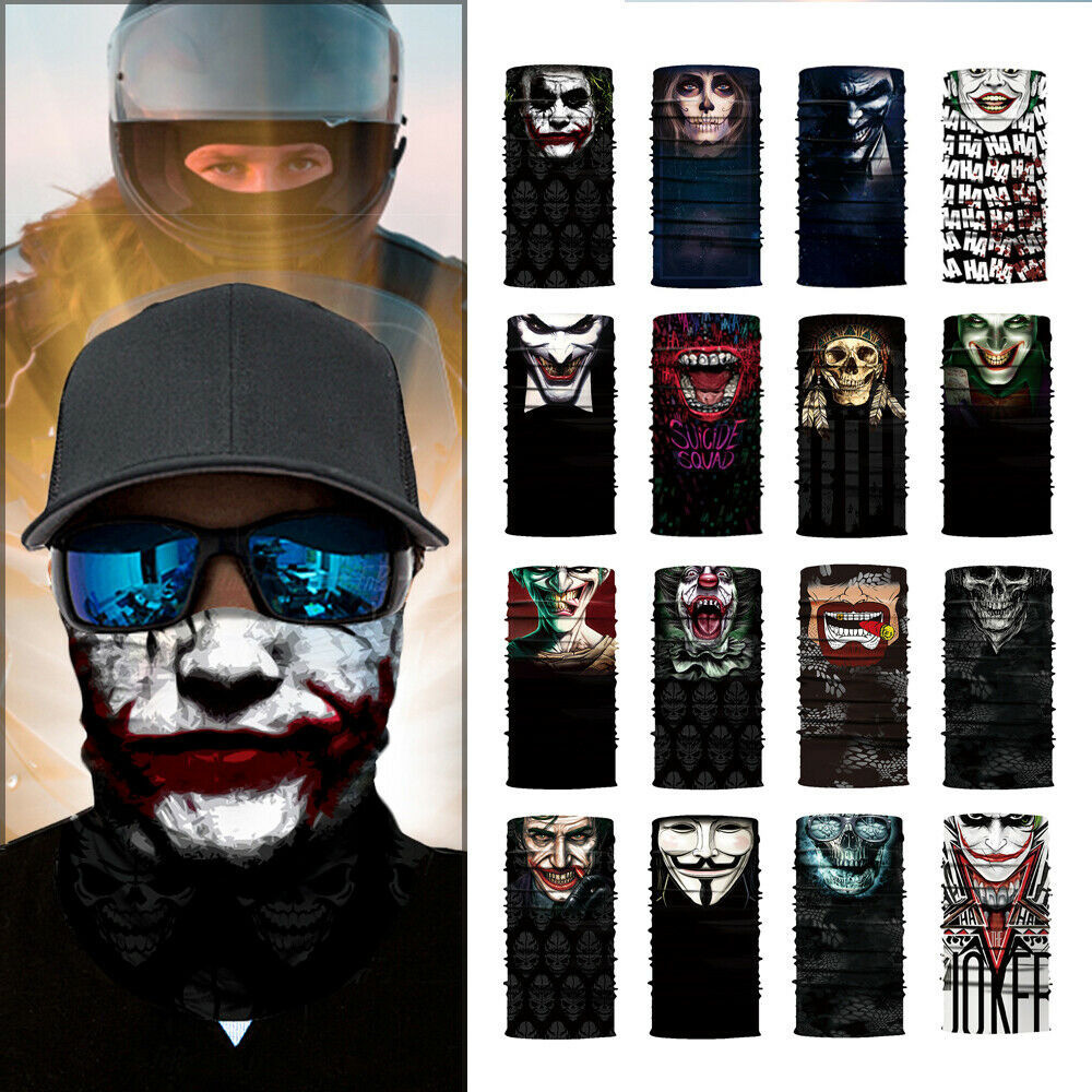 UV Protection Skull Joker Clown Face Mask Neck Gaiter Scarf Breathable Balaclava