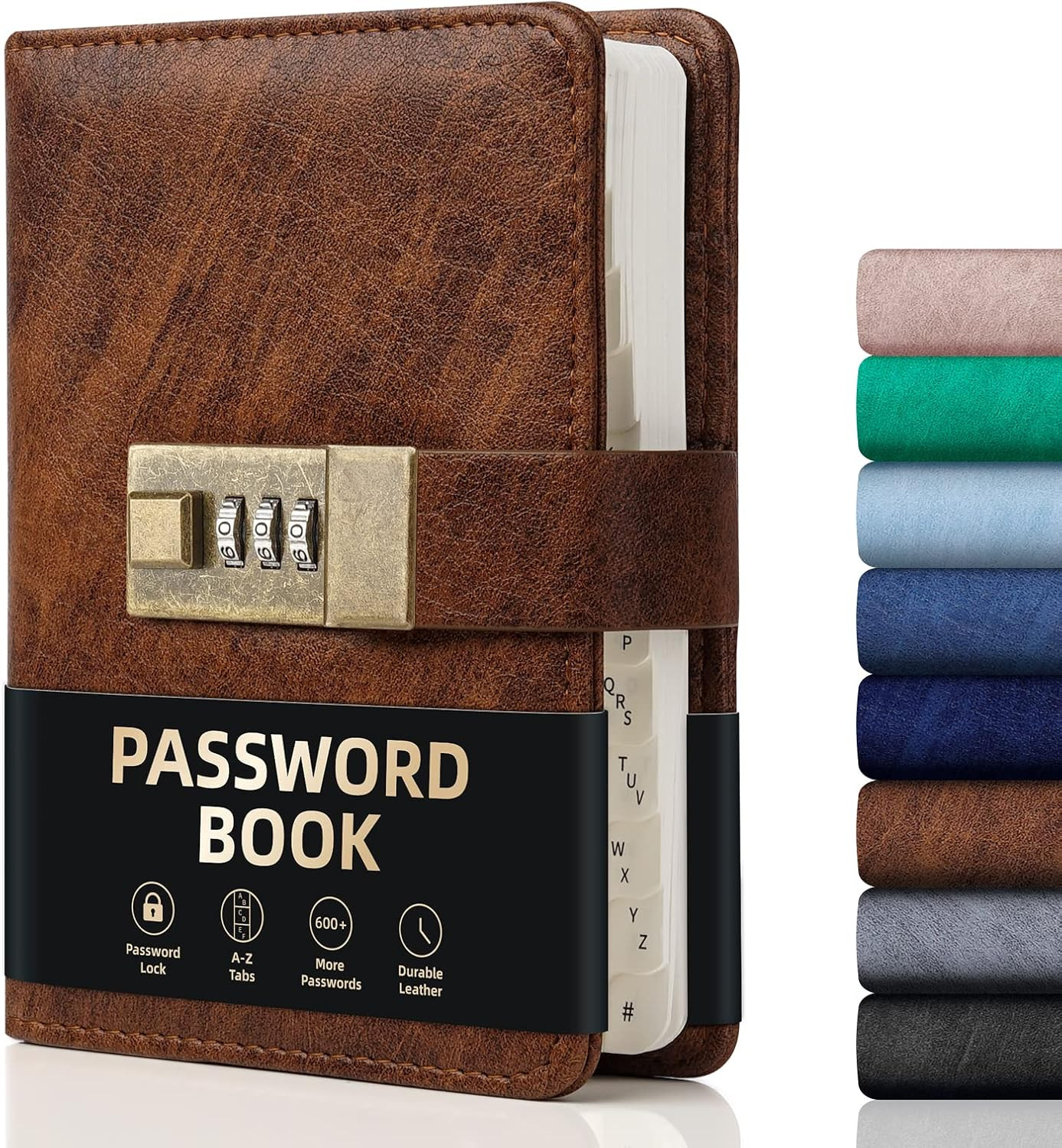 Password Book with Lock & Tabs 600+ Password Keeper Logbook Organizer Brown