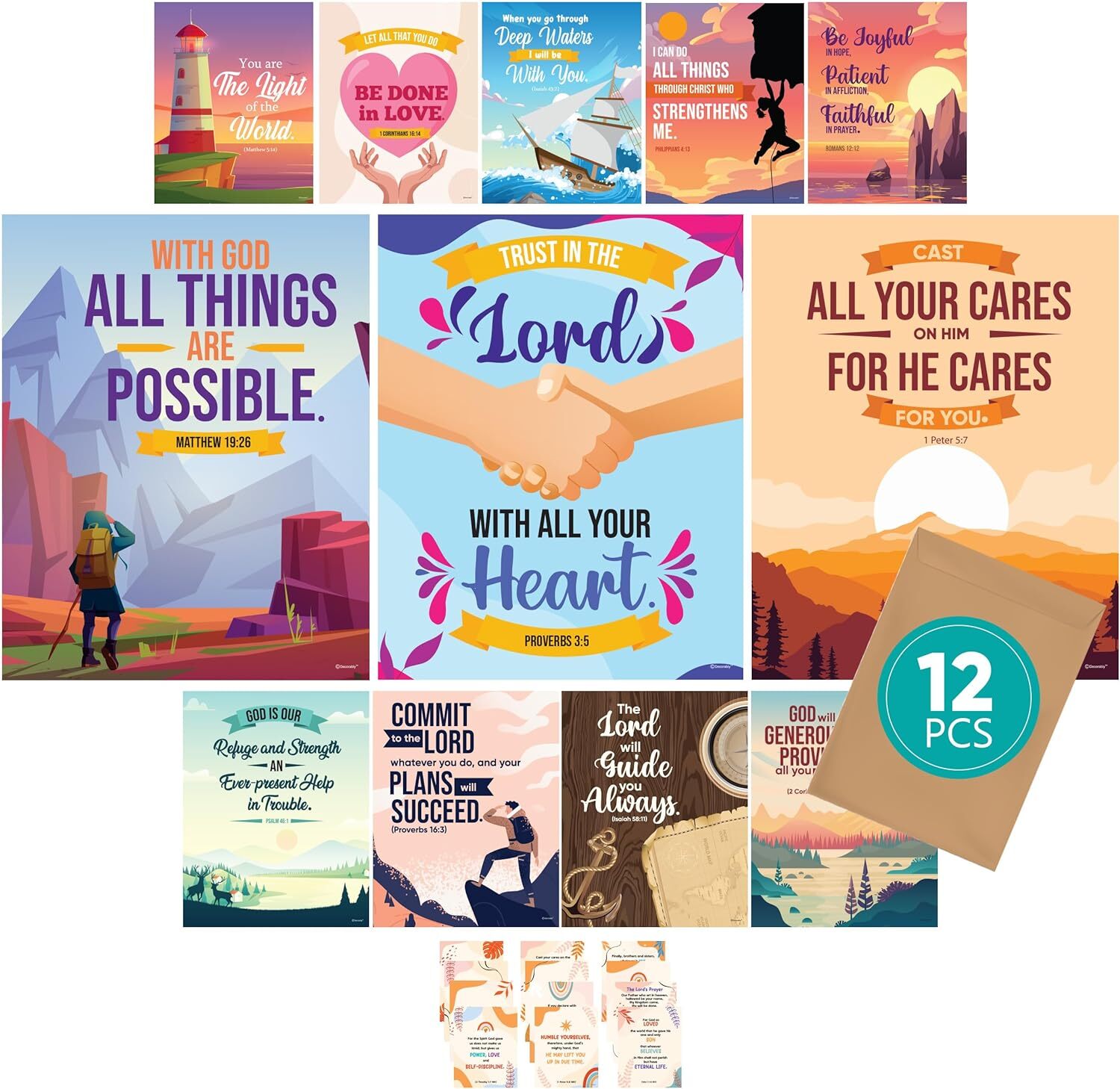 12 Christian Posters for Kids - 11x14in Sunday School Decorations for...