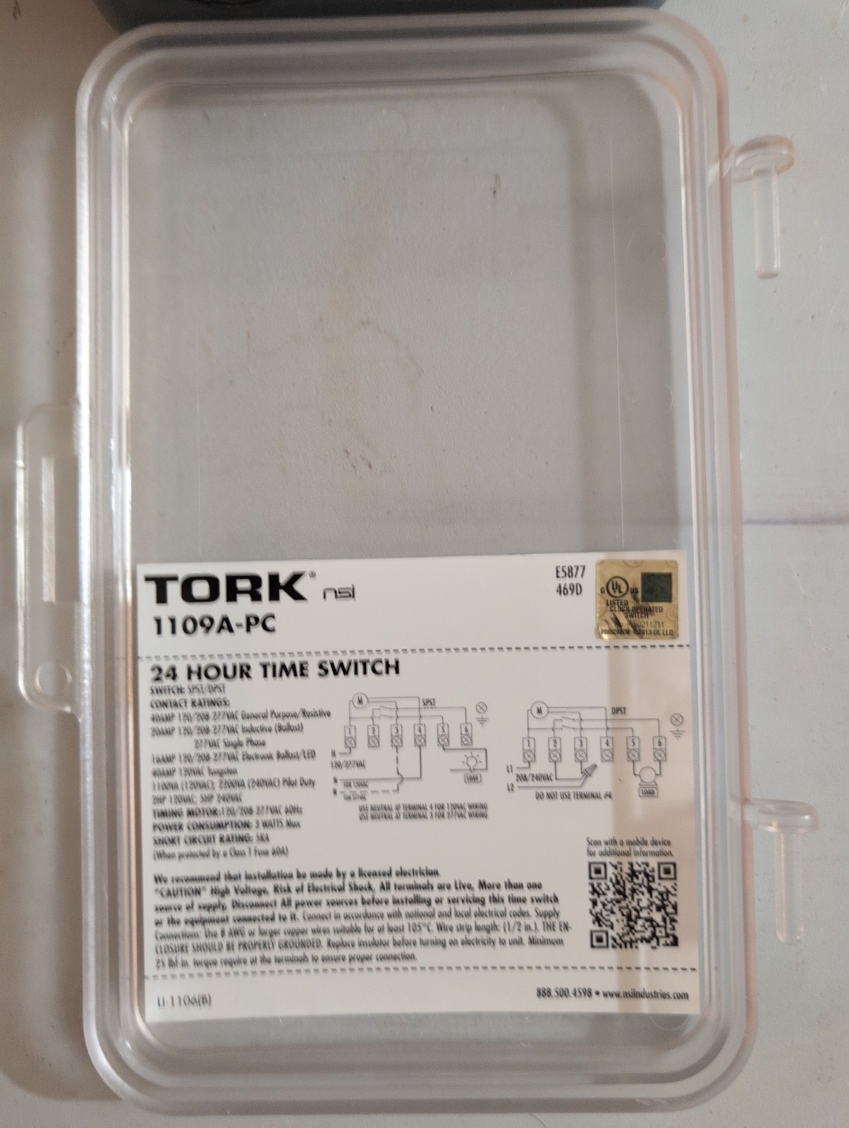 Tork 1109A-PC Multi-Volt Time Switch 120/208-277V Indoor Metal Case