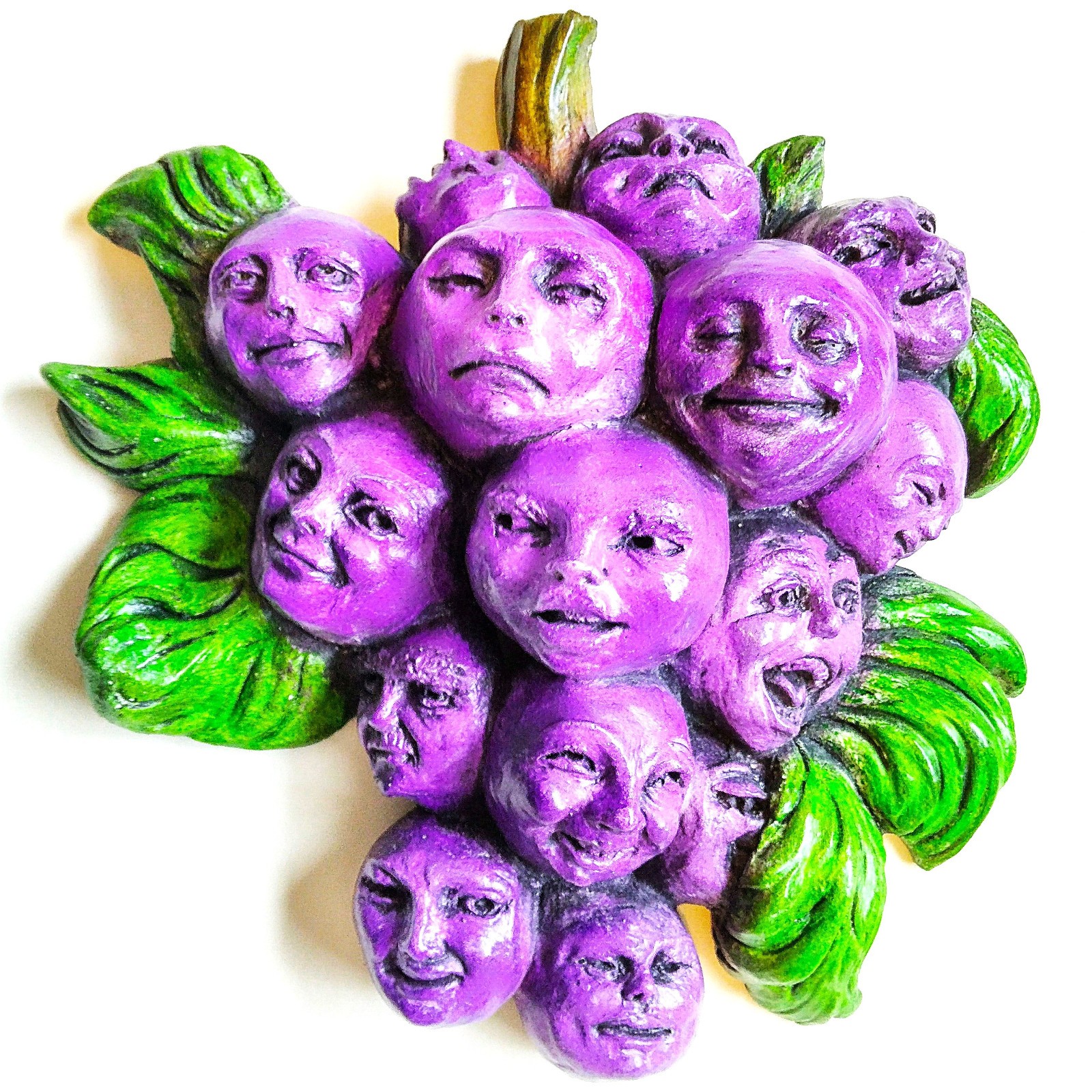 Collectible Unique Grapes Character Sculpture, Animation-Inspired Signed Work