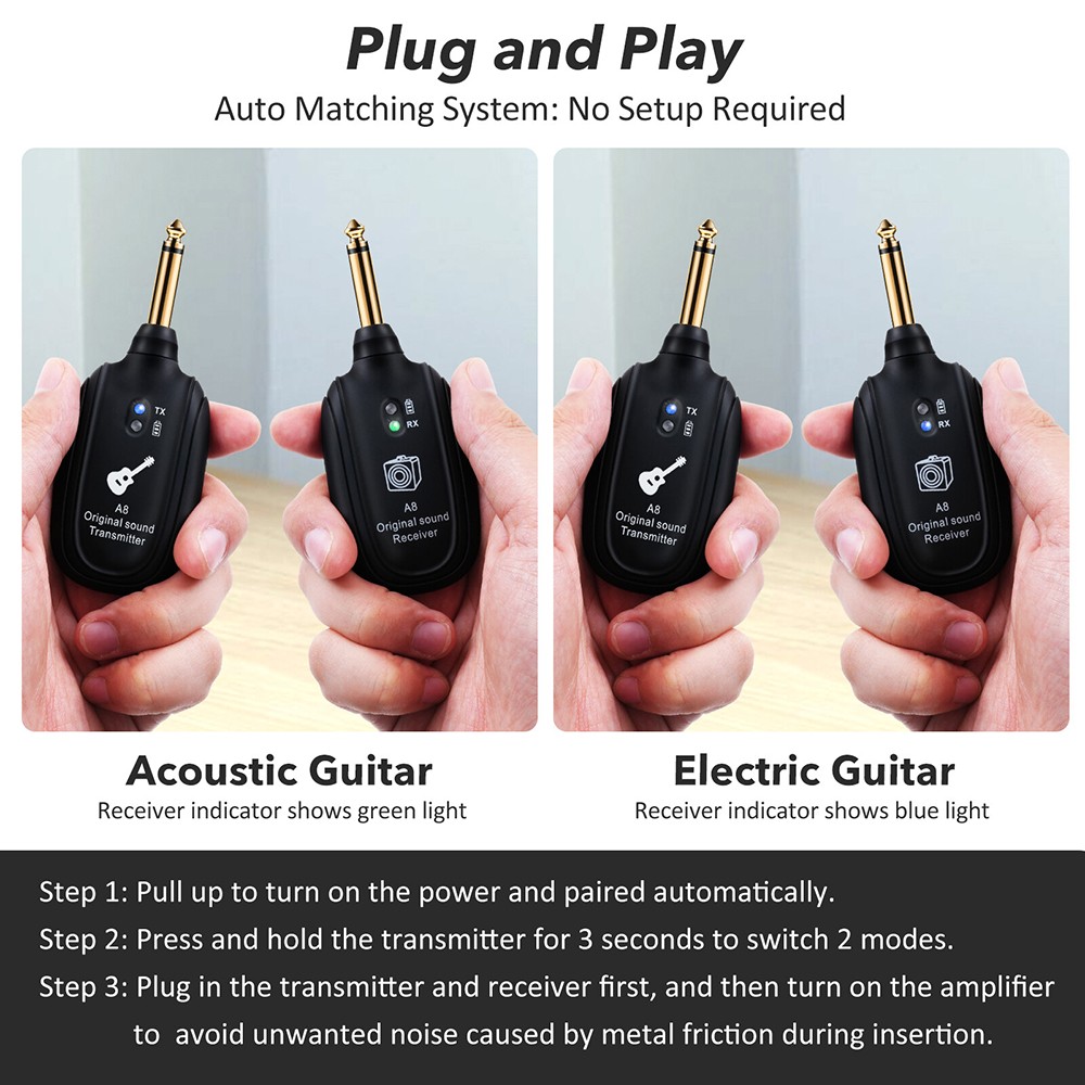 Digital Wireless Guitar System 50m Range Rechargeable Transmitter Receiver