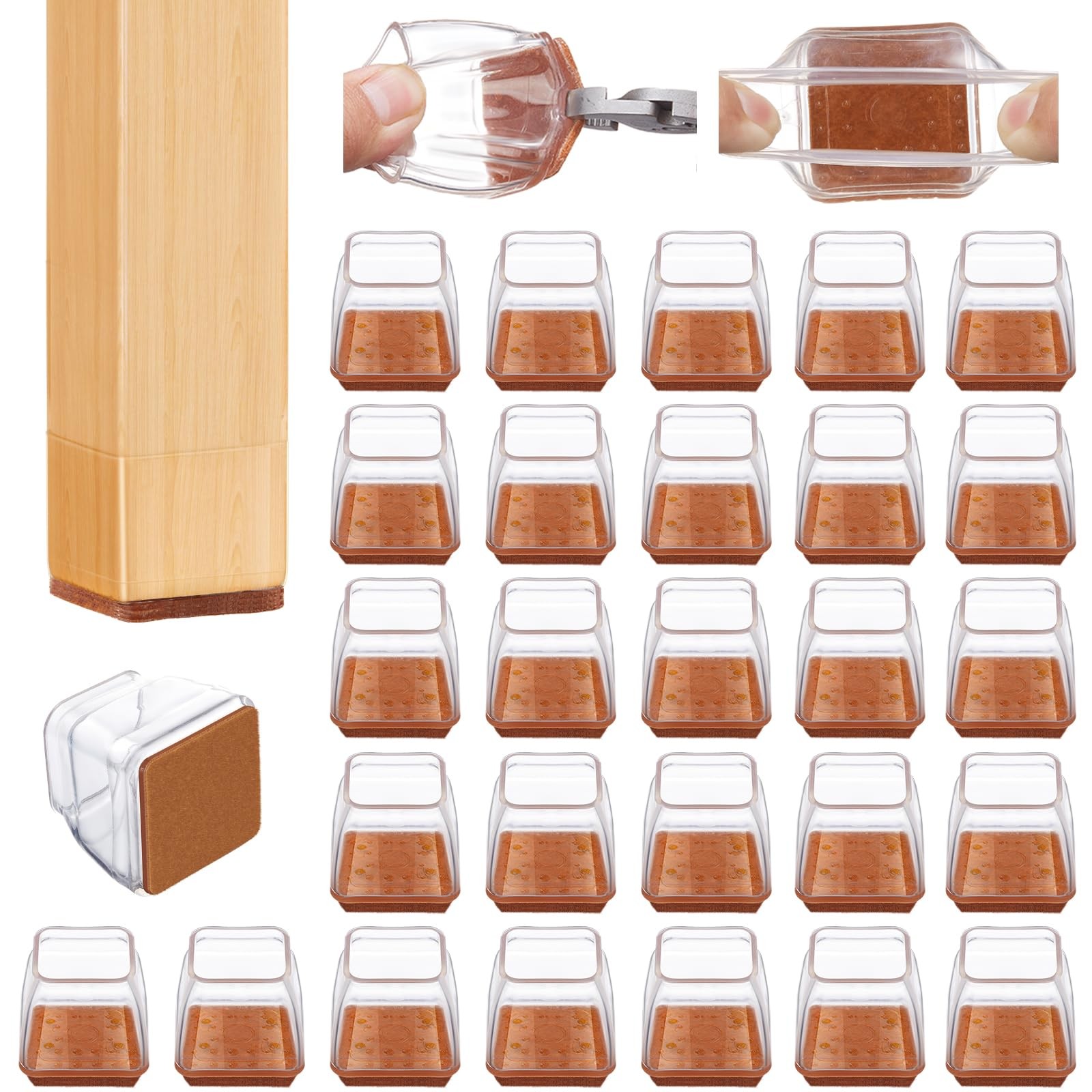 36 Pcs Square Chair Leg Floor Protectors, Felt Furniture Pads for Hardwood Fl...