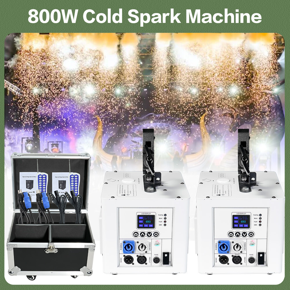 2PCS 800W Cold Spark Machine Waterfall Effect Stage Wedding Events with RoadCase